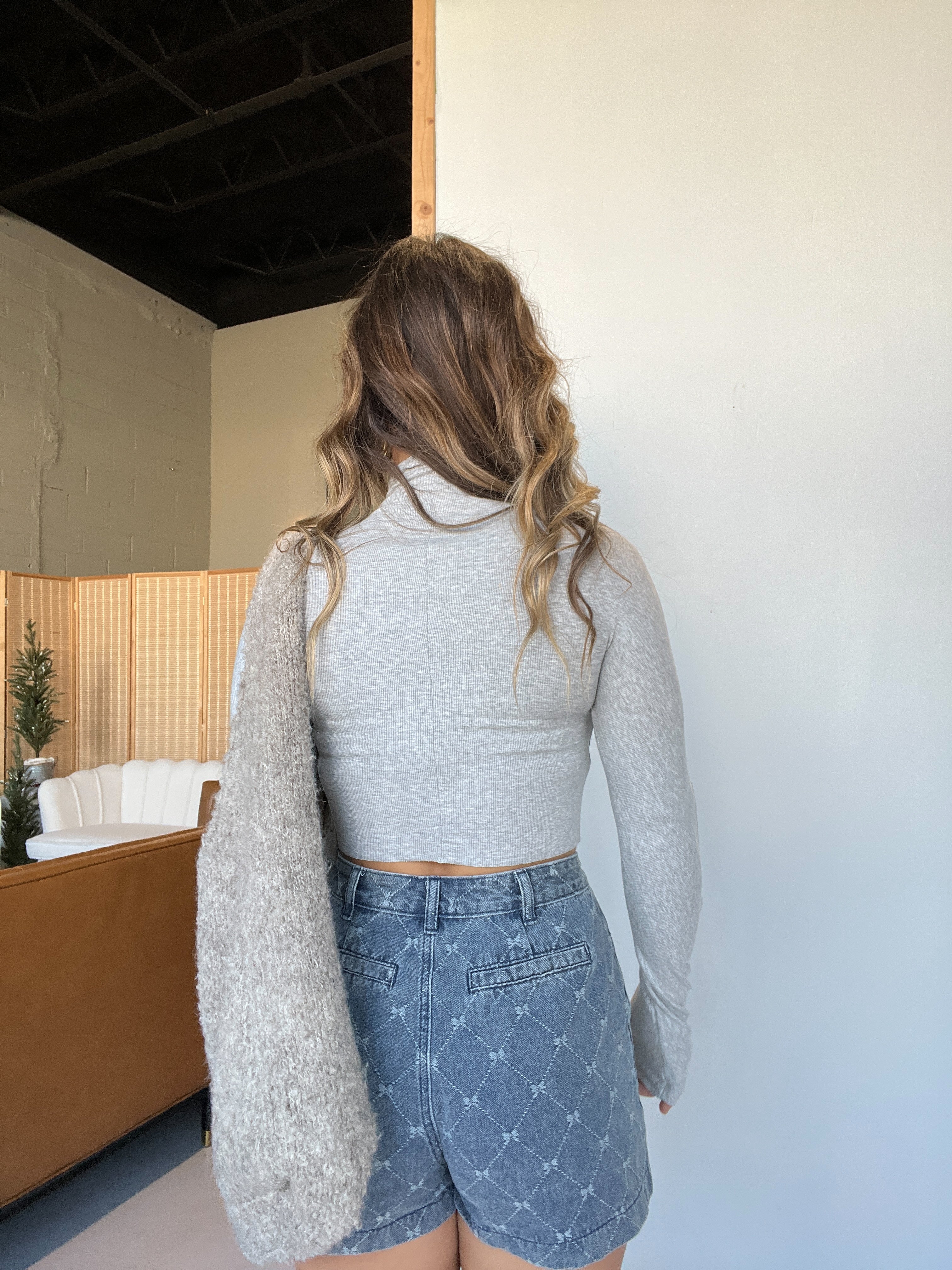 Cider Season Mock Neck Long Sleeve Grey
