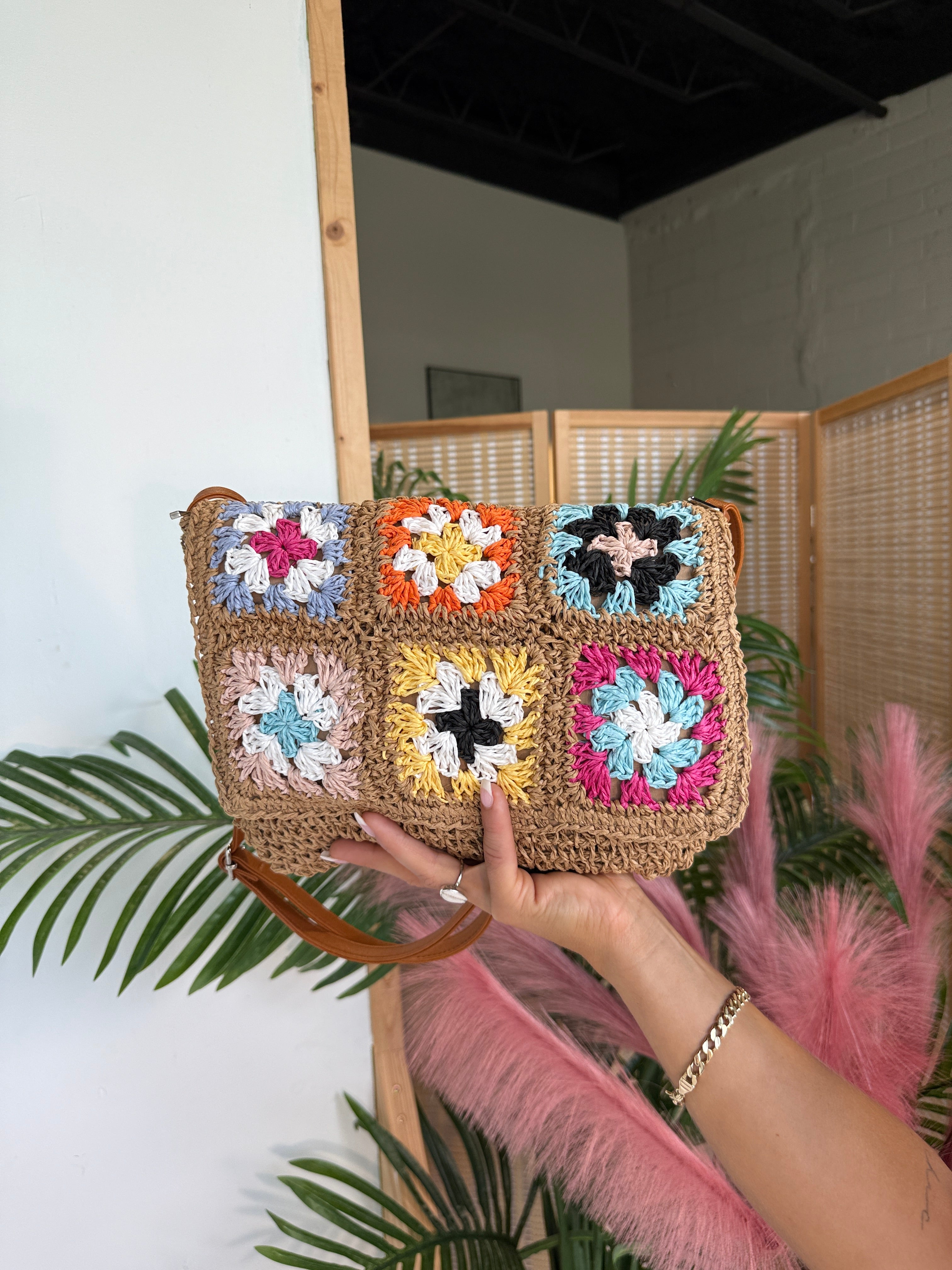 Summer Beam Crochet Clutch Bag Multi Natural