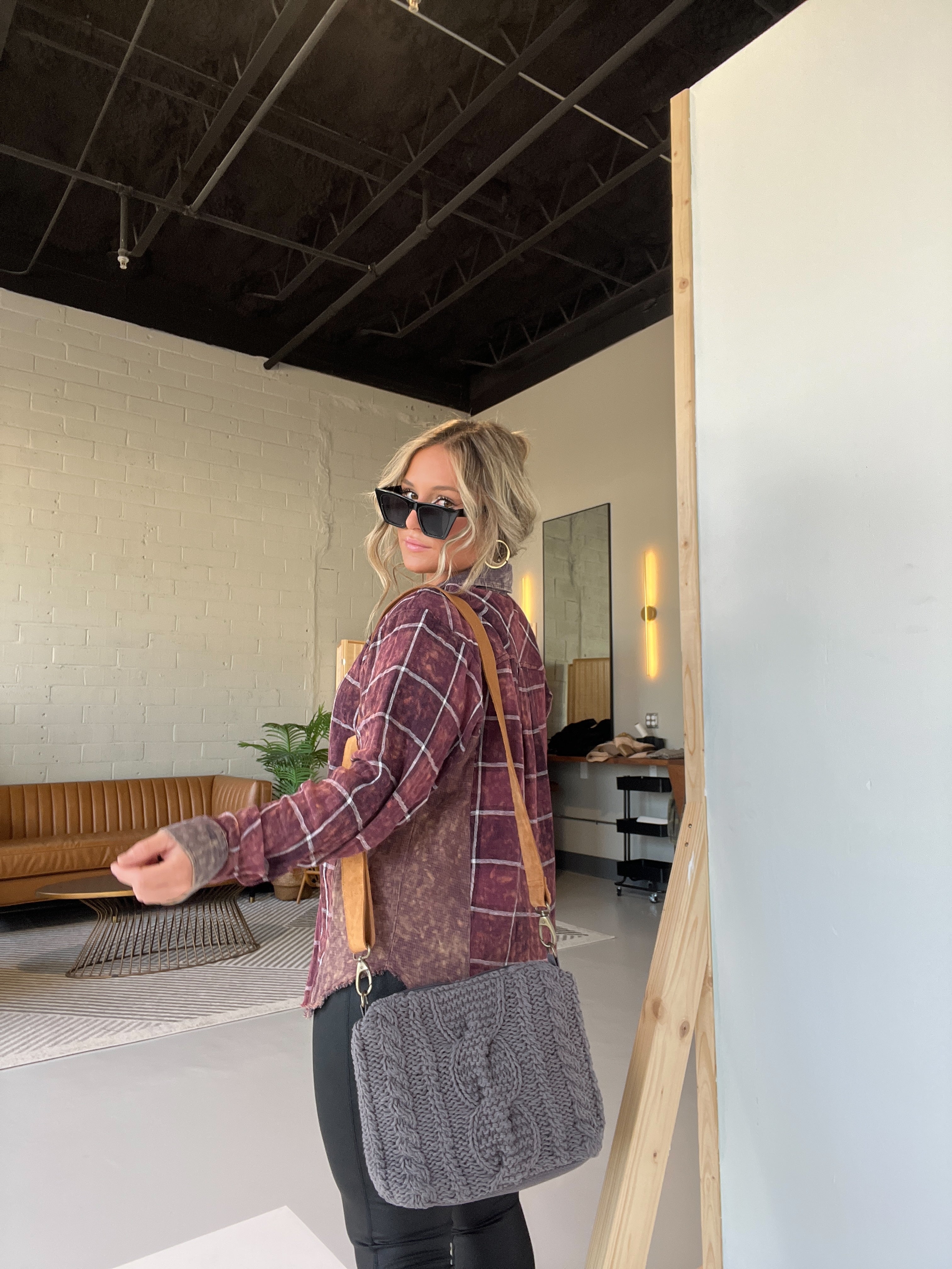 Cozy Up Cable Knit Crossbody Grey