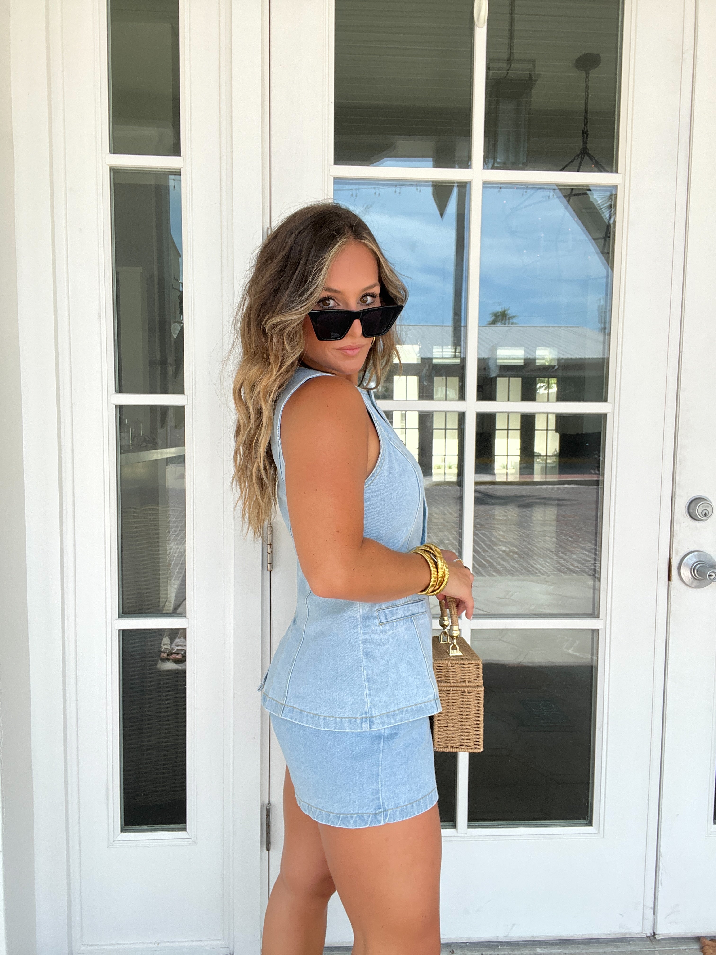 Blue Jean Baby Shorts Set Light Denim