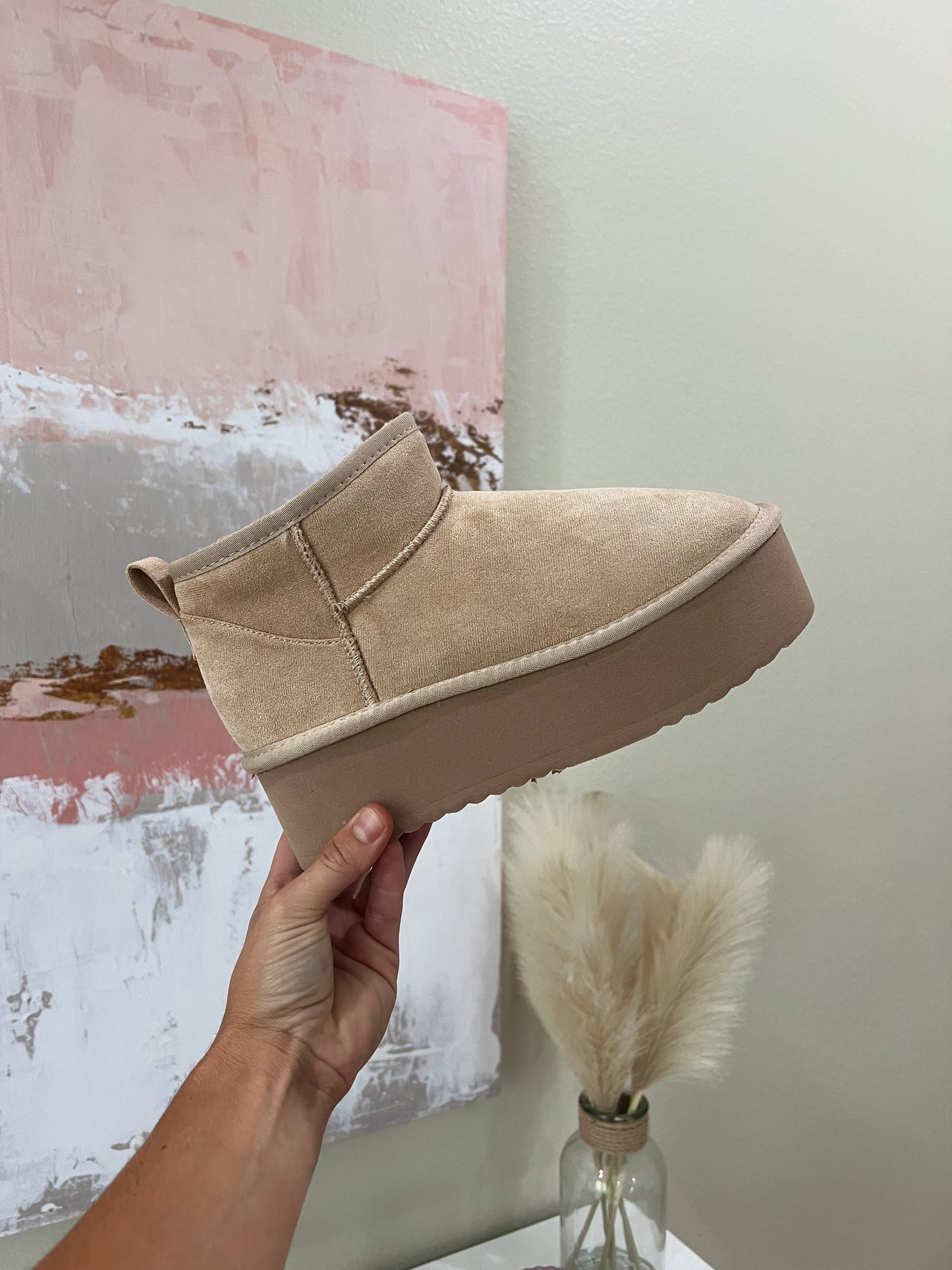 Benji Stacked Bootie Oatmeal Suede