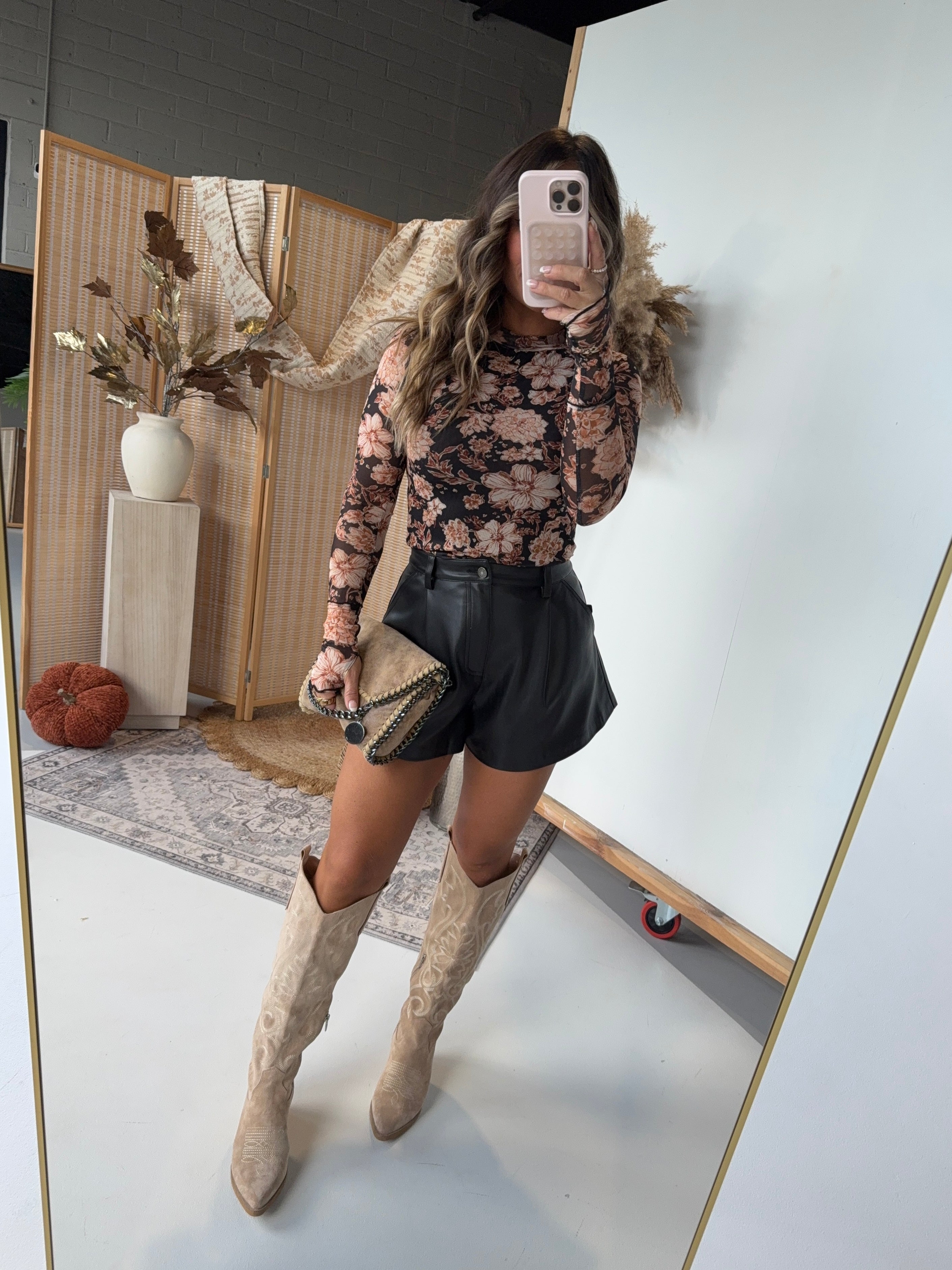 Hollow Creek Mesh Mock Neck Black Multi