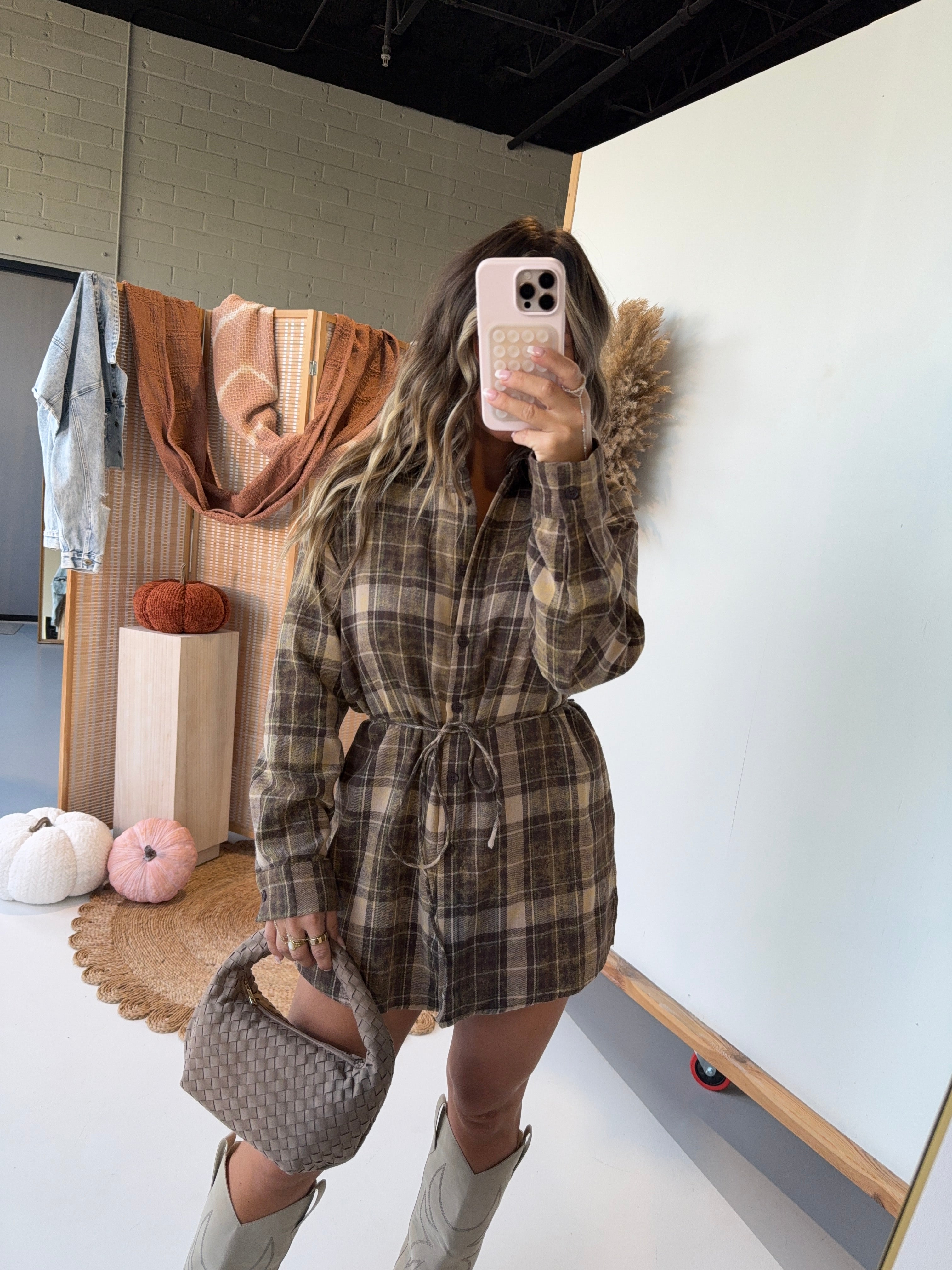 All Too Well Plaid Romper Dress Brown