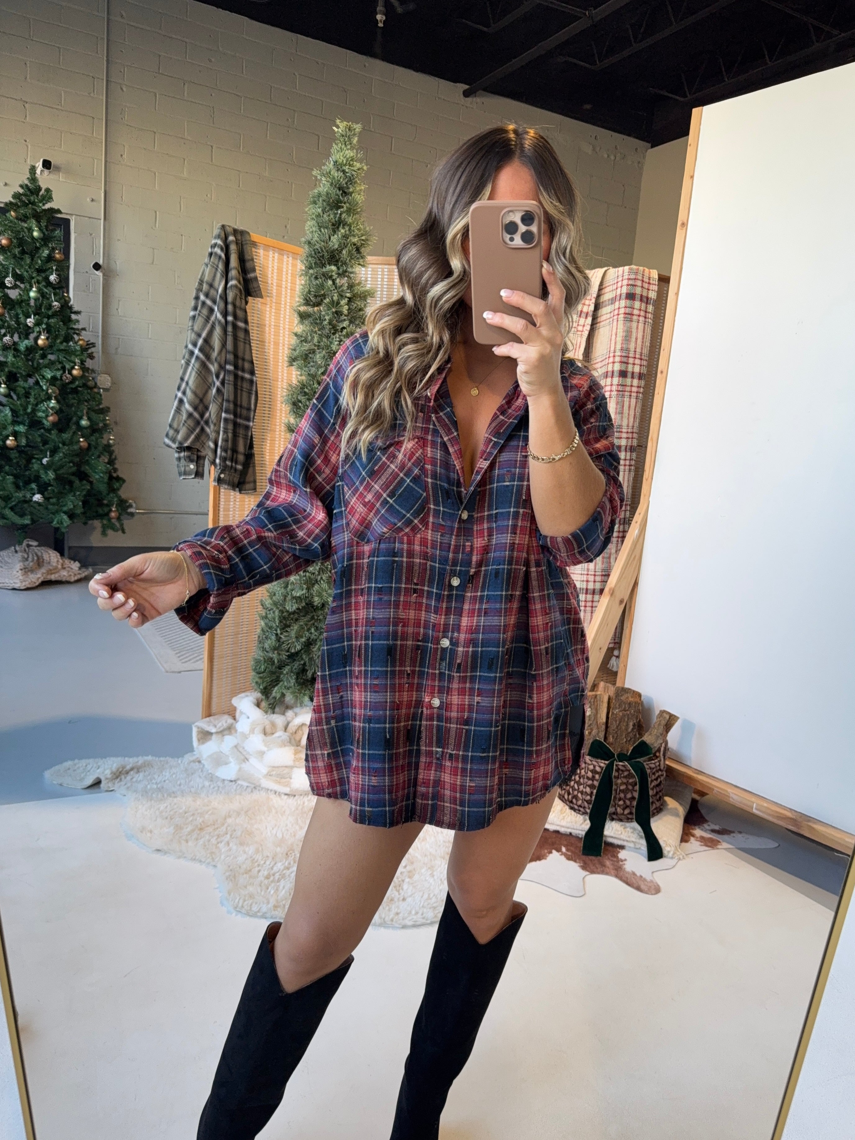 Harvest Haute Distressed Button Up Red