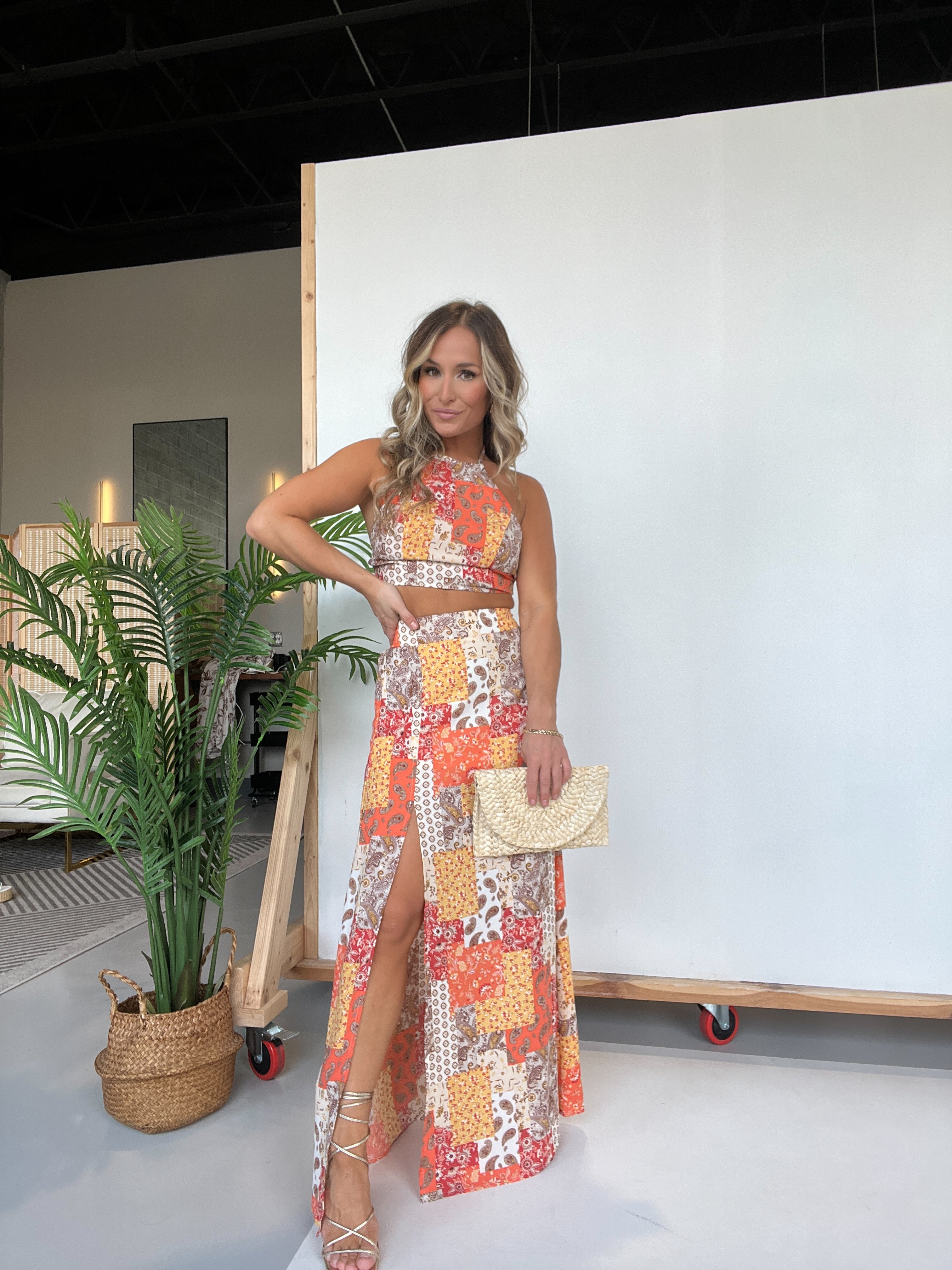 Arizona Patchwork Skirt Set Orange Mutli