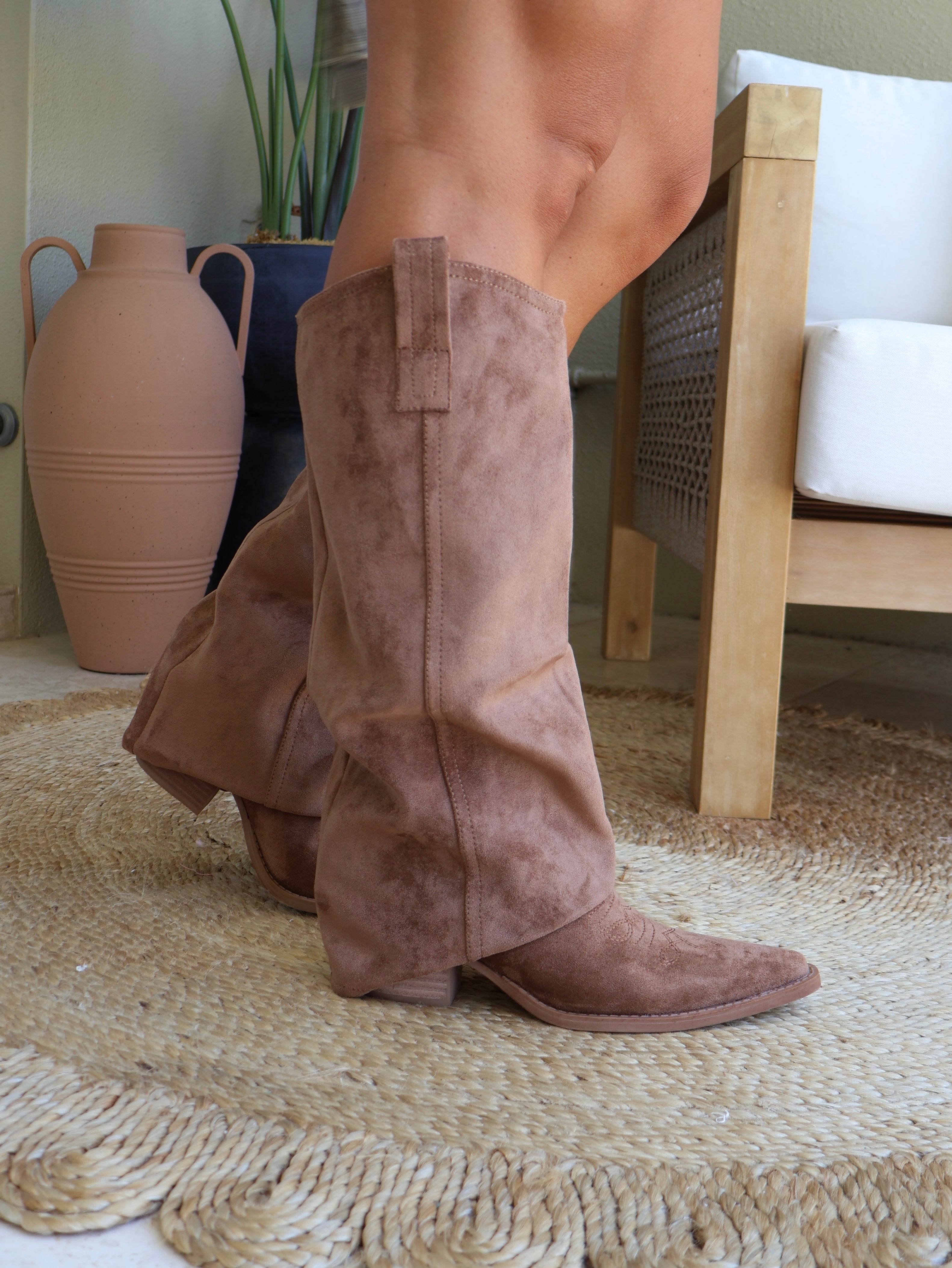 Pamela Suede Foldover Boots Brown
