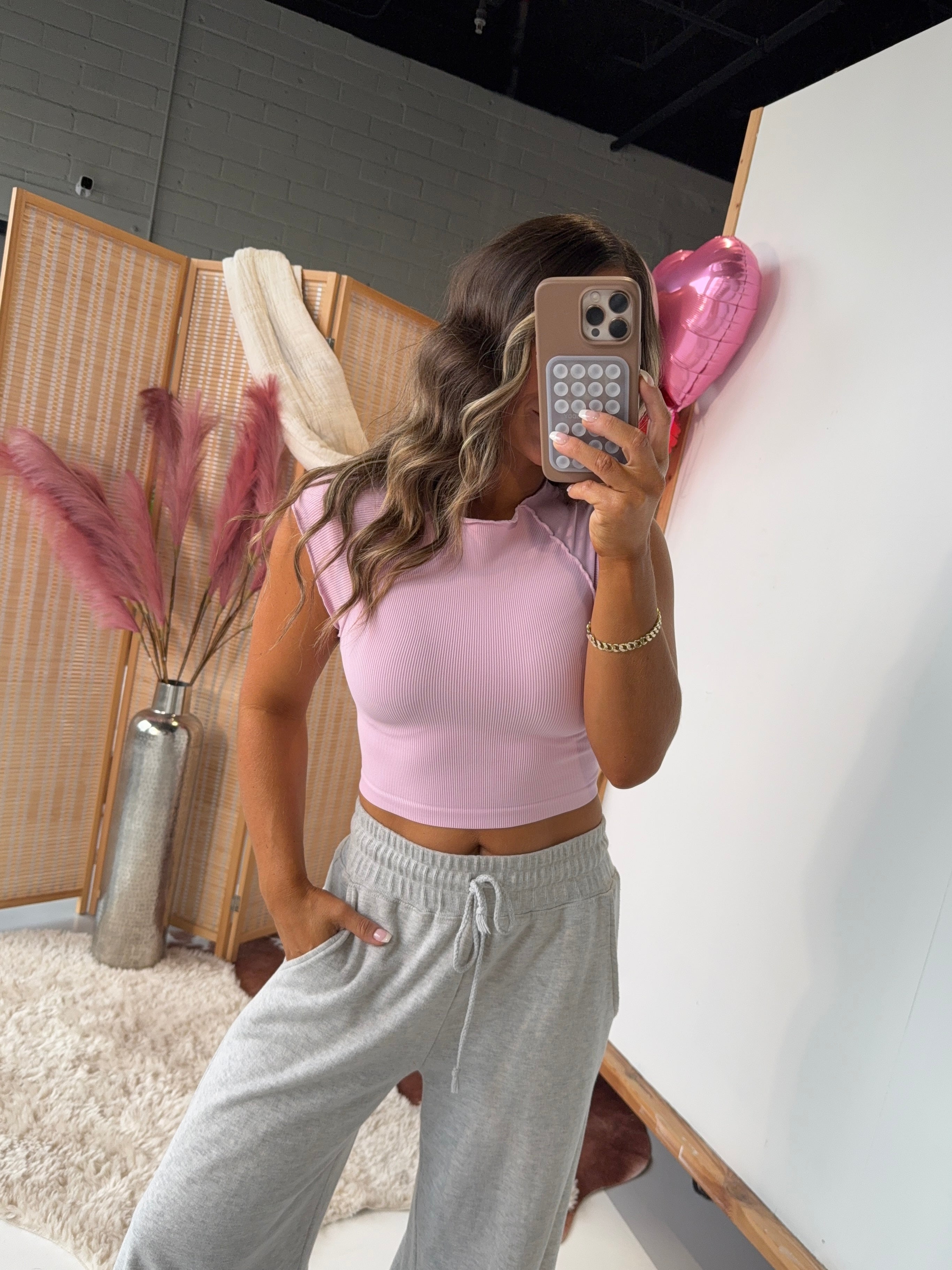 Love Me Ribbed Baby Tee Pink