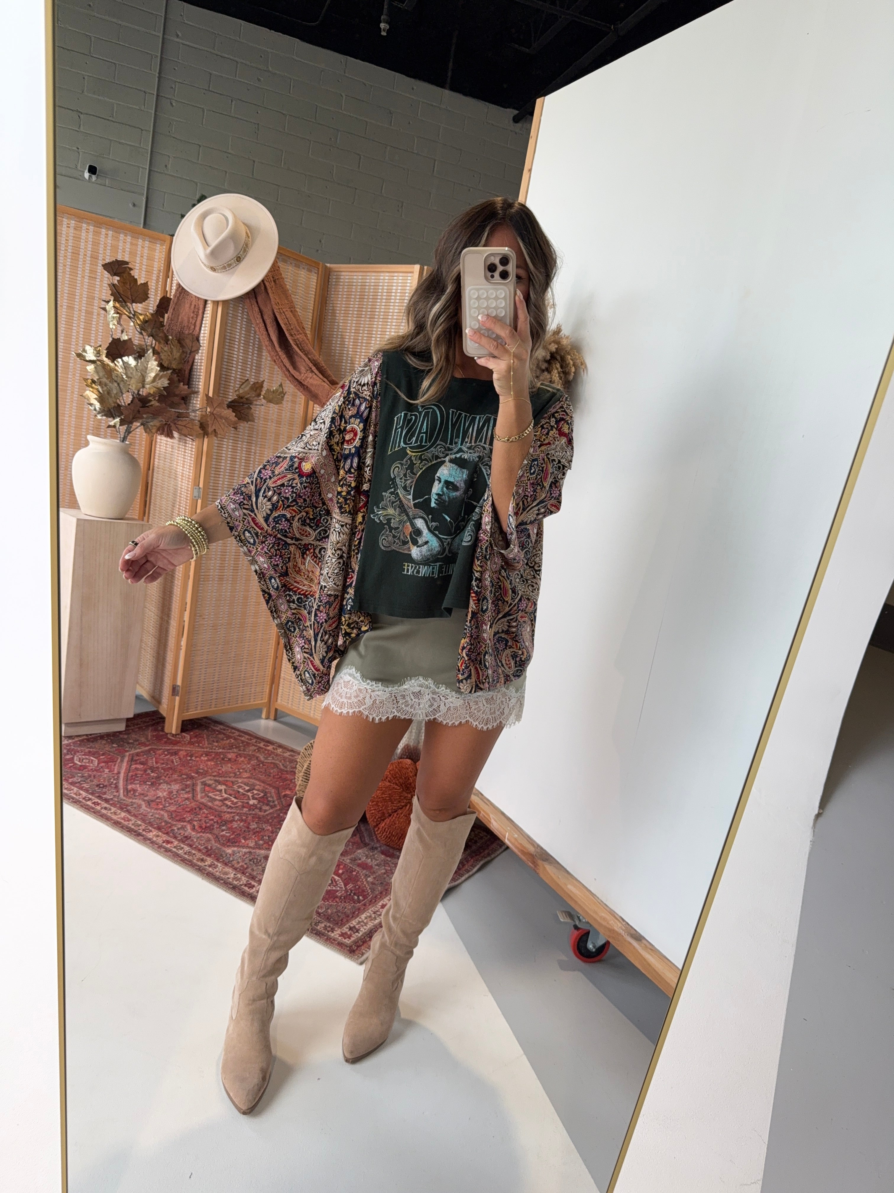 Johnny Cash Mix & Match Tee Green Floral