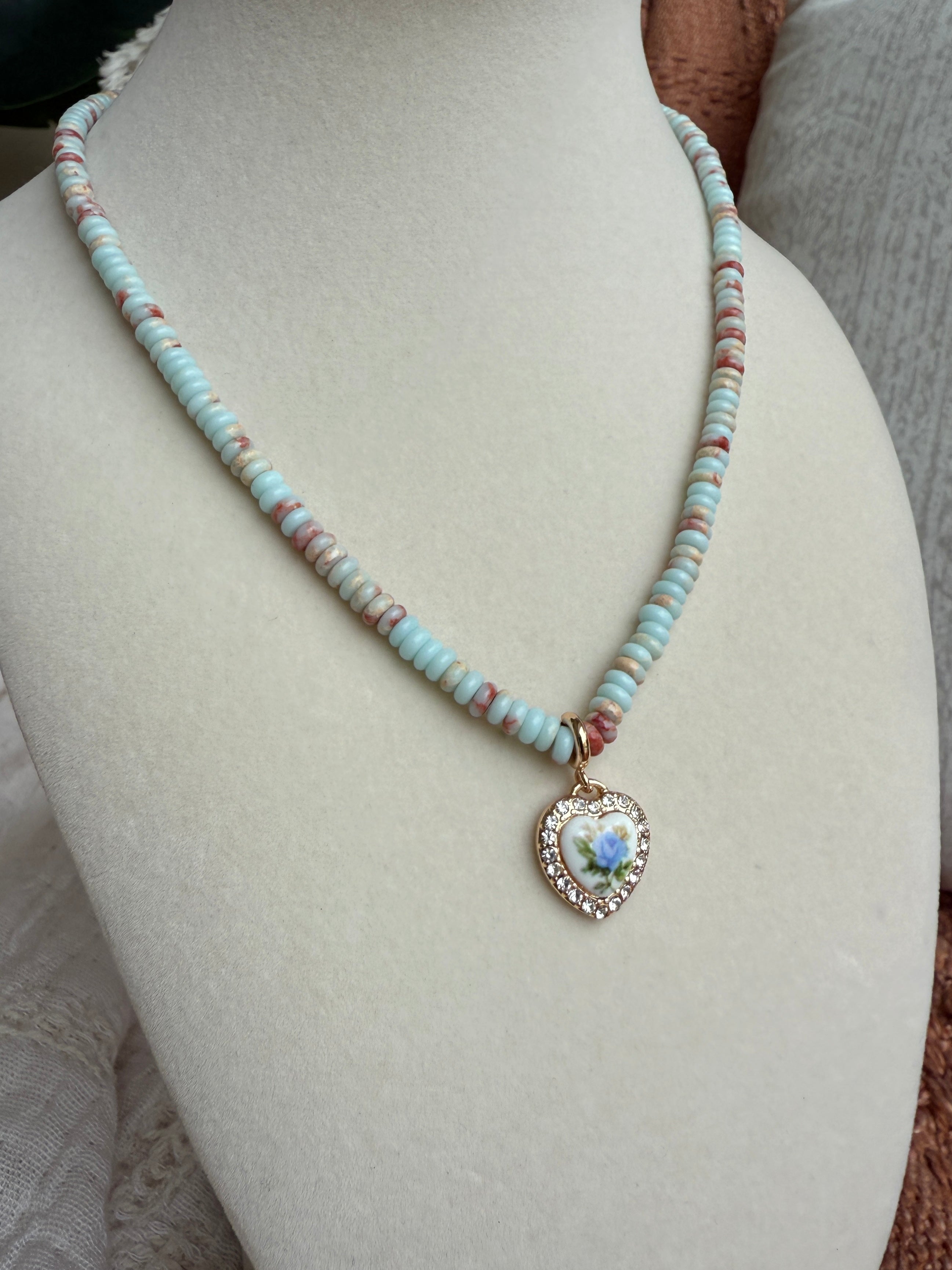 Heirloom Beaded Necklace Baby Blue