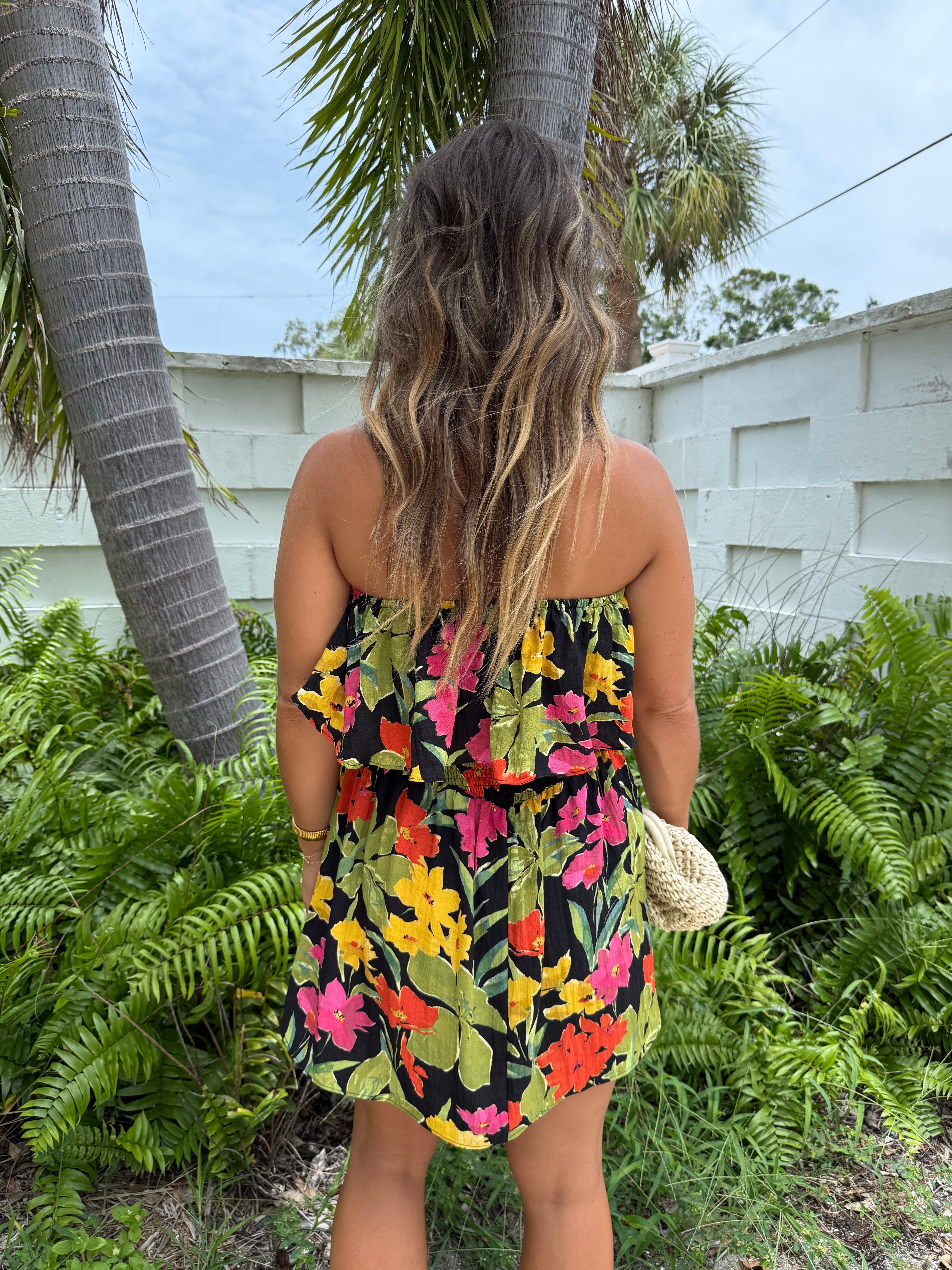Rio Floral Romper Dress Black Multi
