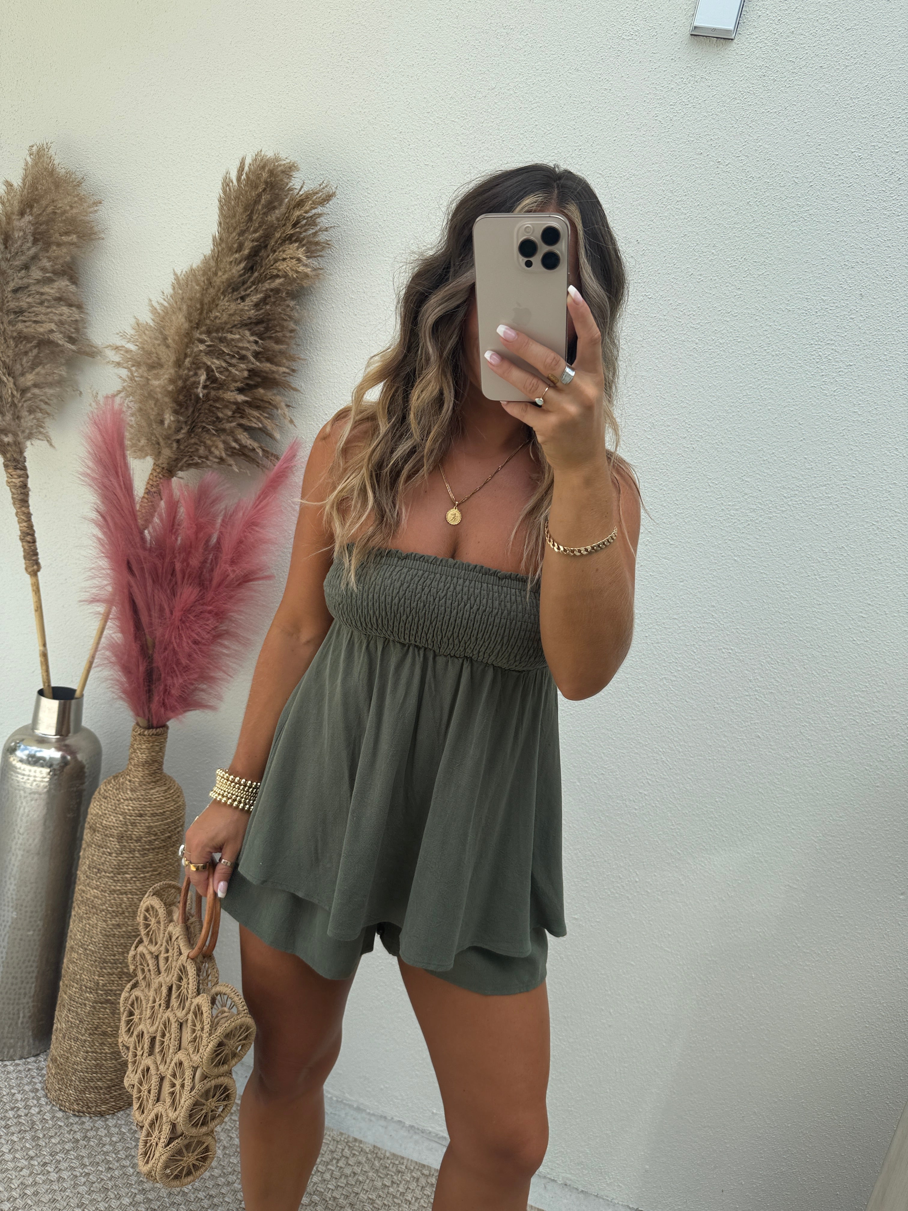 Jungle Desire Tube Top Romper Dress Olive