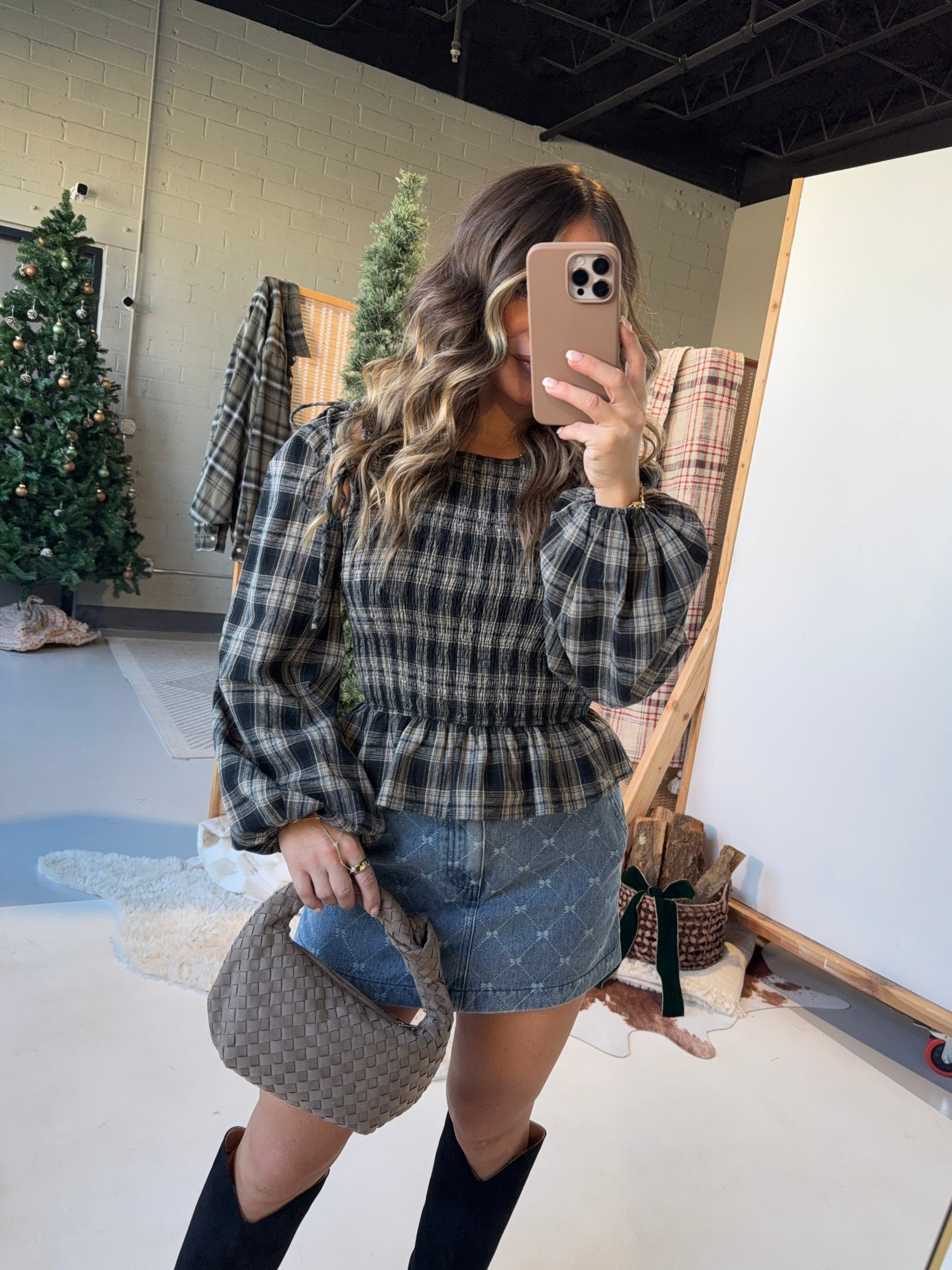 November Falls Smocked Top Black