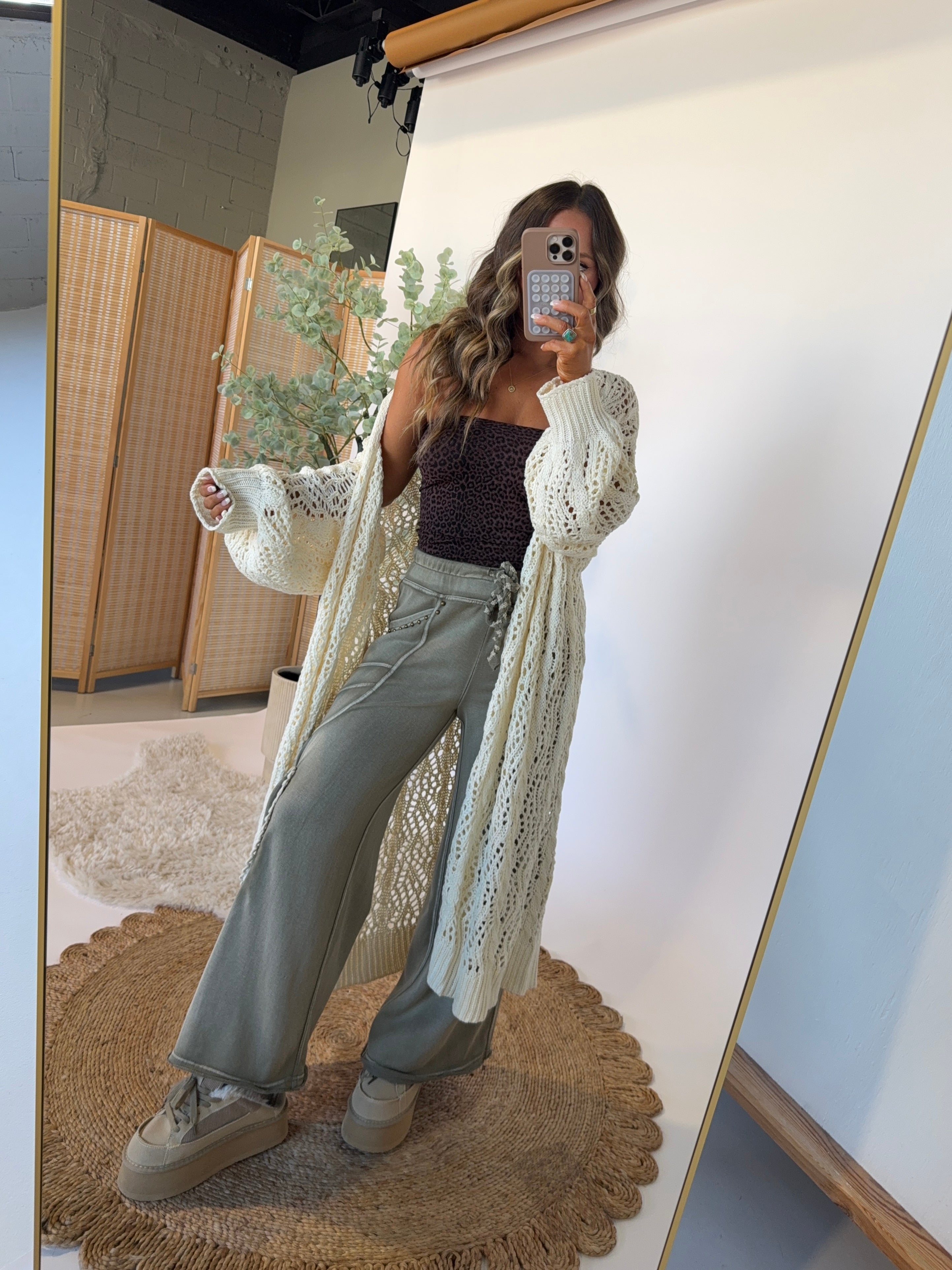 Grown Wild Lace Trim Pants Sage