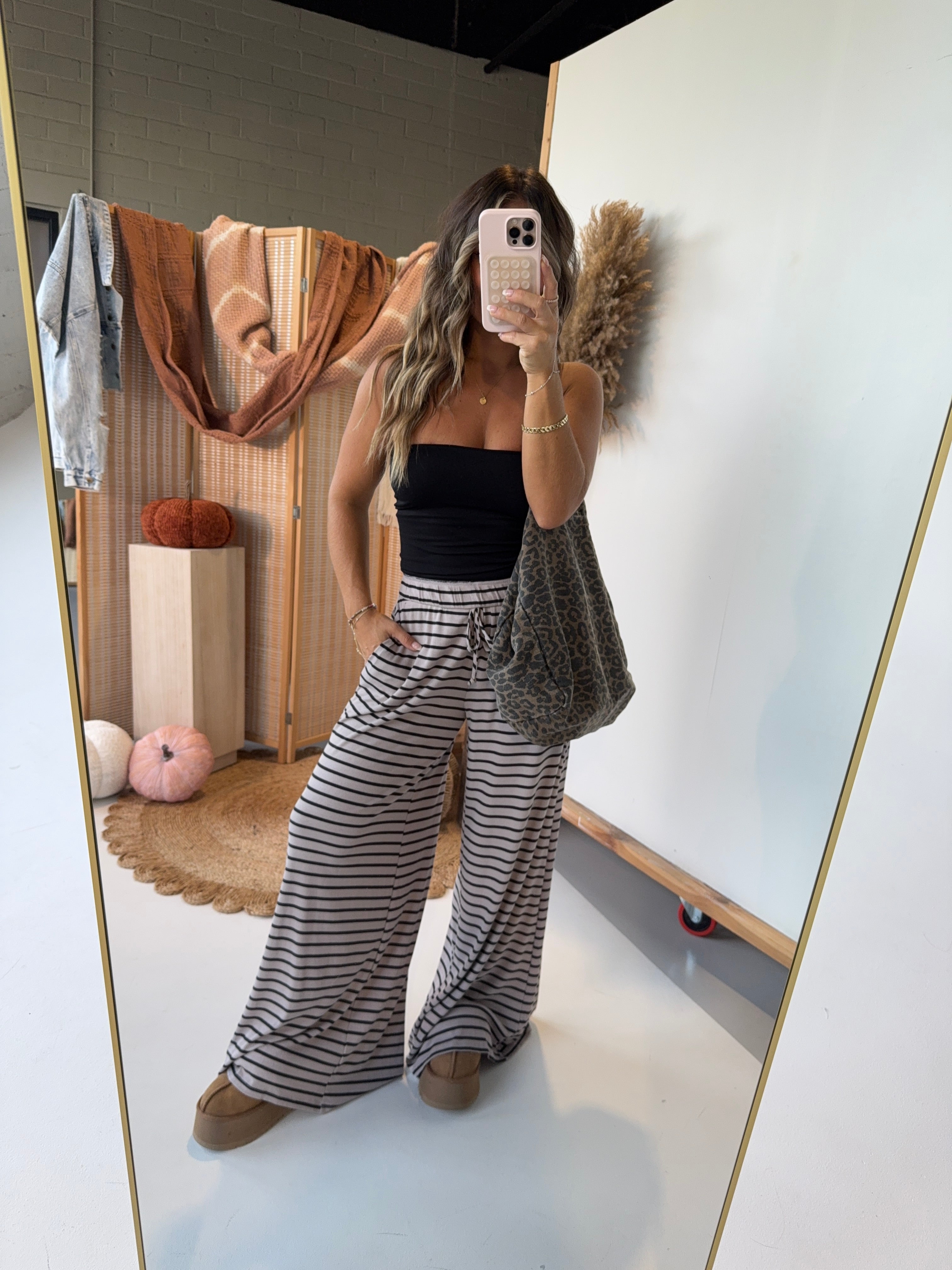 Hazelnut Striped Lounge Pants Taupe/Black