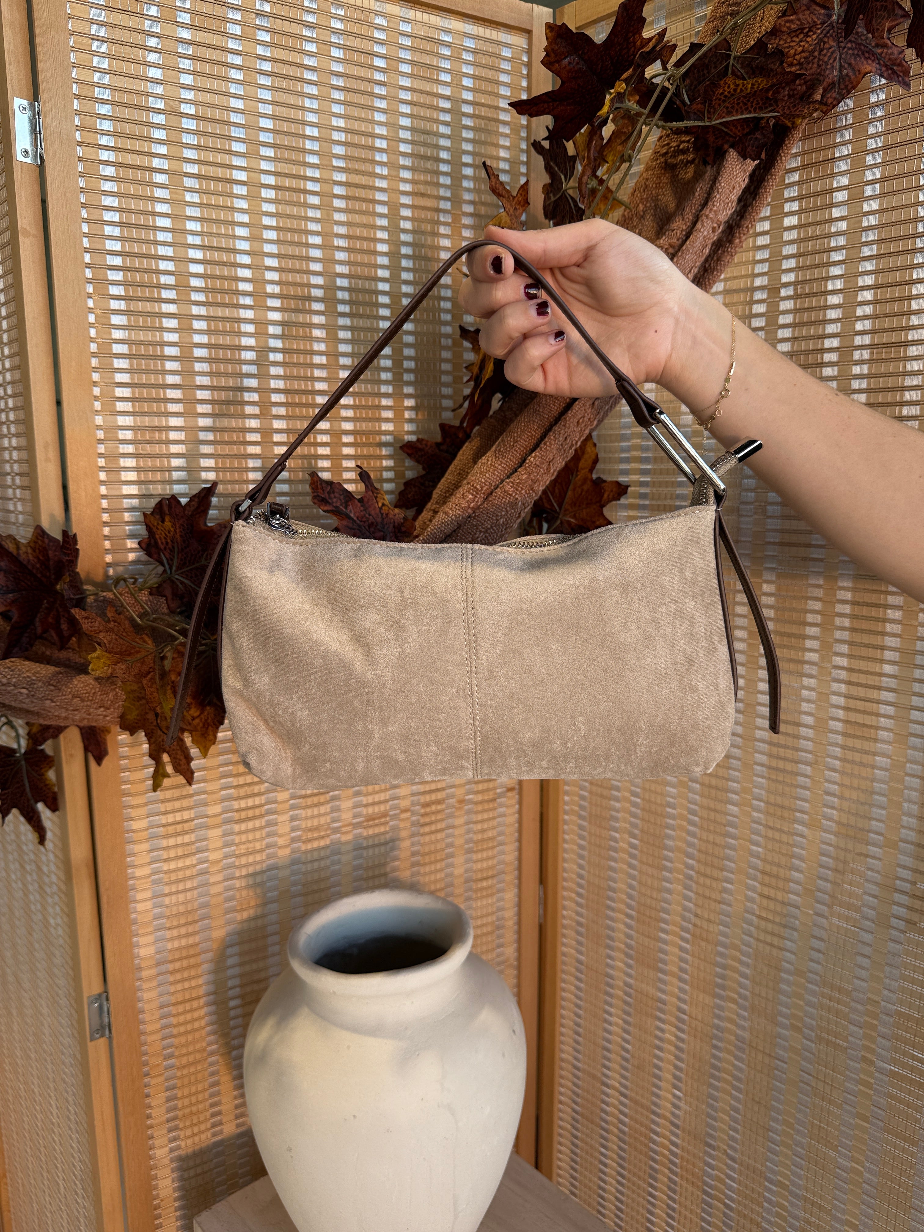 Bonnie Suede Shoulder Bag Light Beige