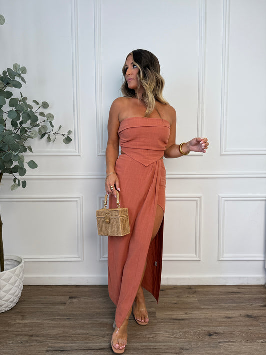 Marigold Drip Maxi Skirt Set Rust