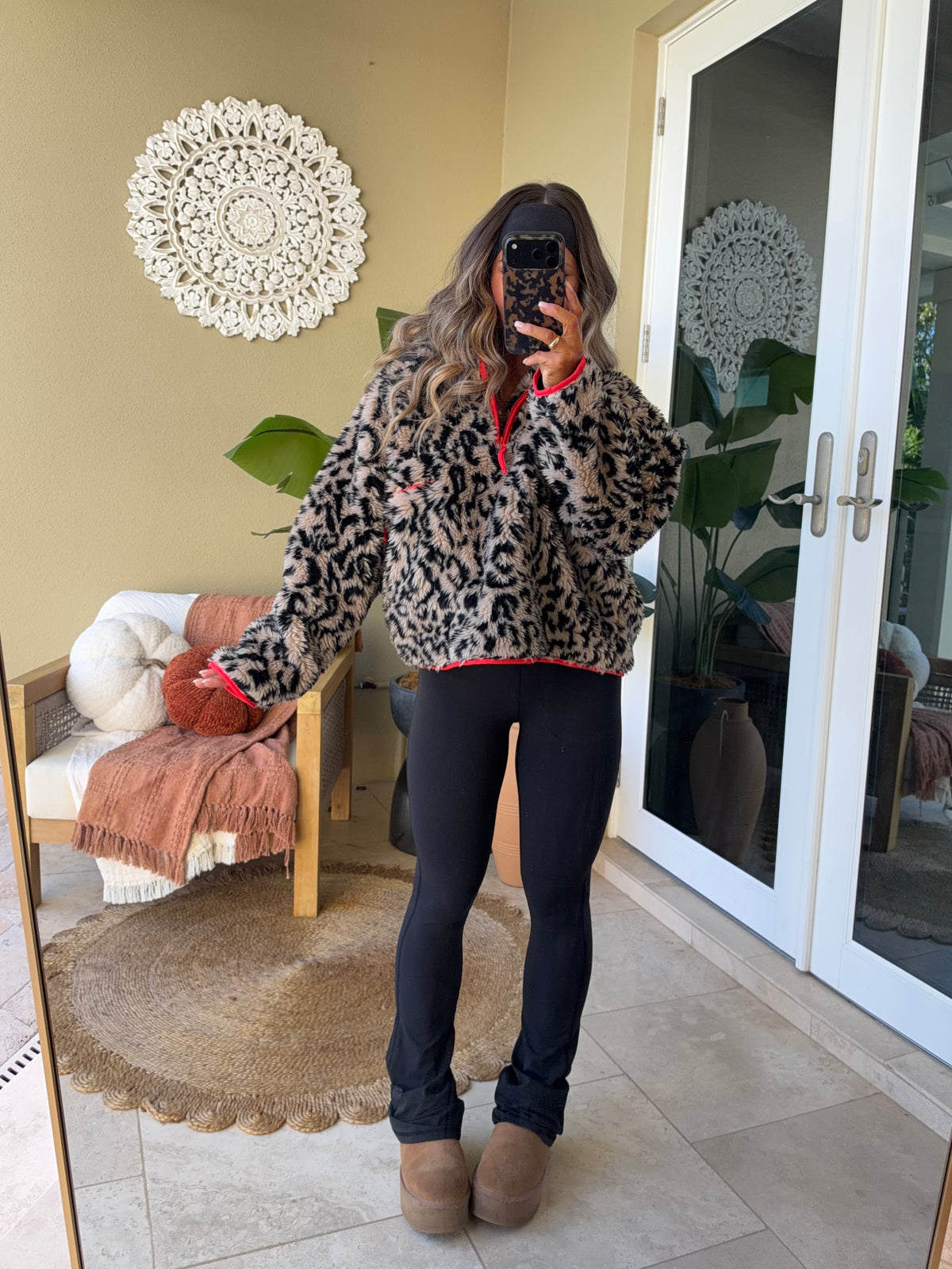 City Girl Sherpa Pullover Leopard/Red