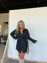 Load image into Gallery viewer, BLACK SATIN COVERED NIGHTS ROMPER DRESS
