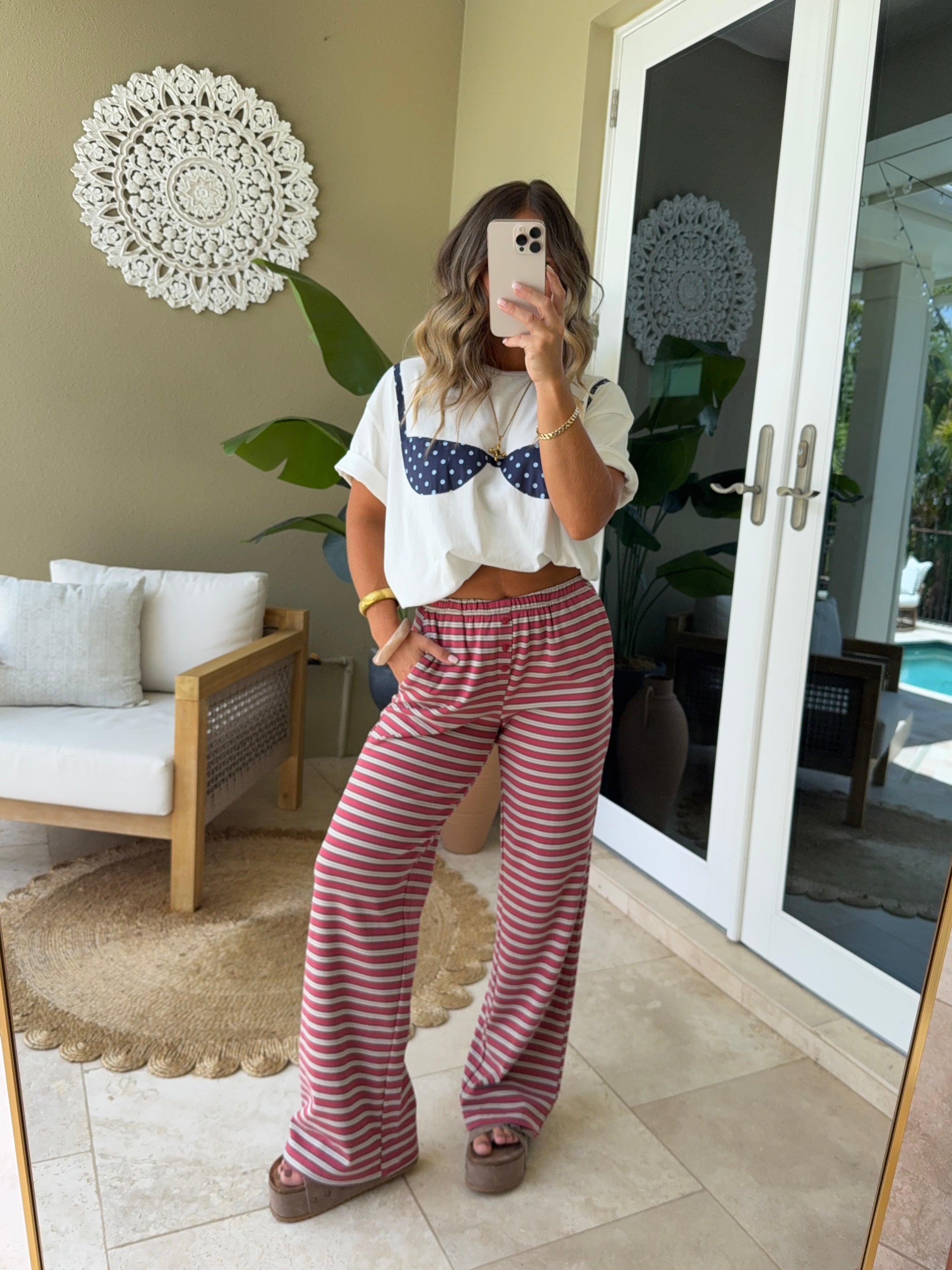 Ella Striped Lounge Pants Red Multi