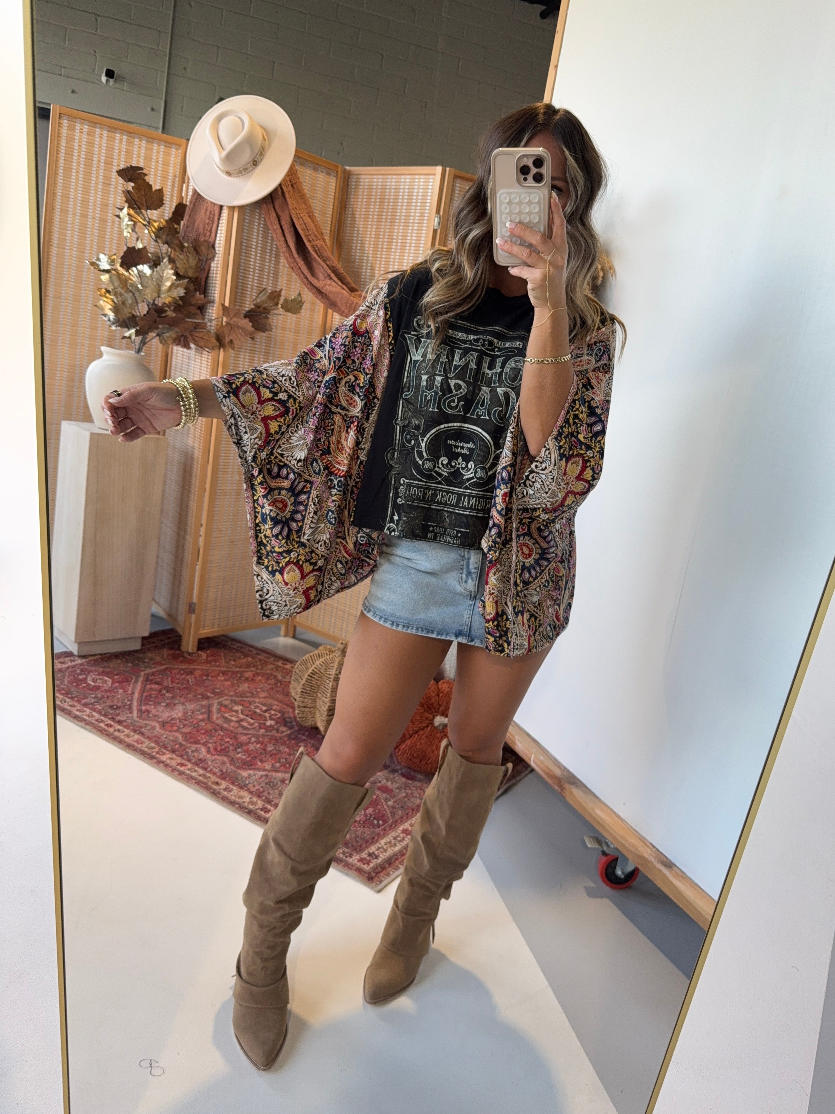 Johnny Cash Mix & Match Tee Black Floral