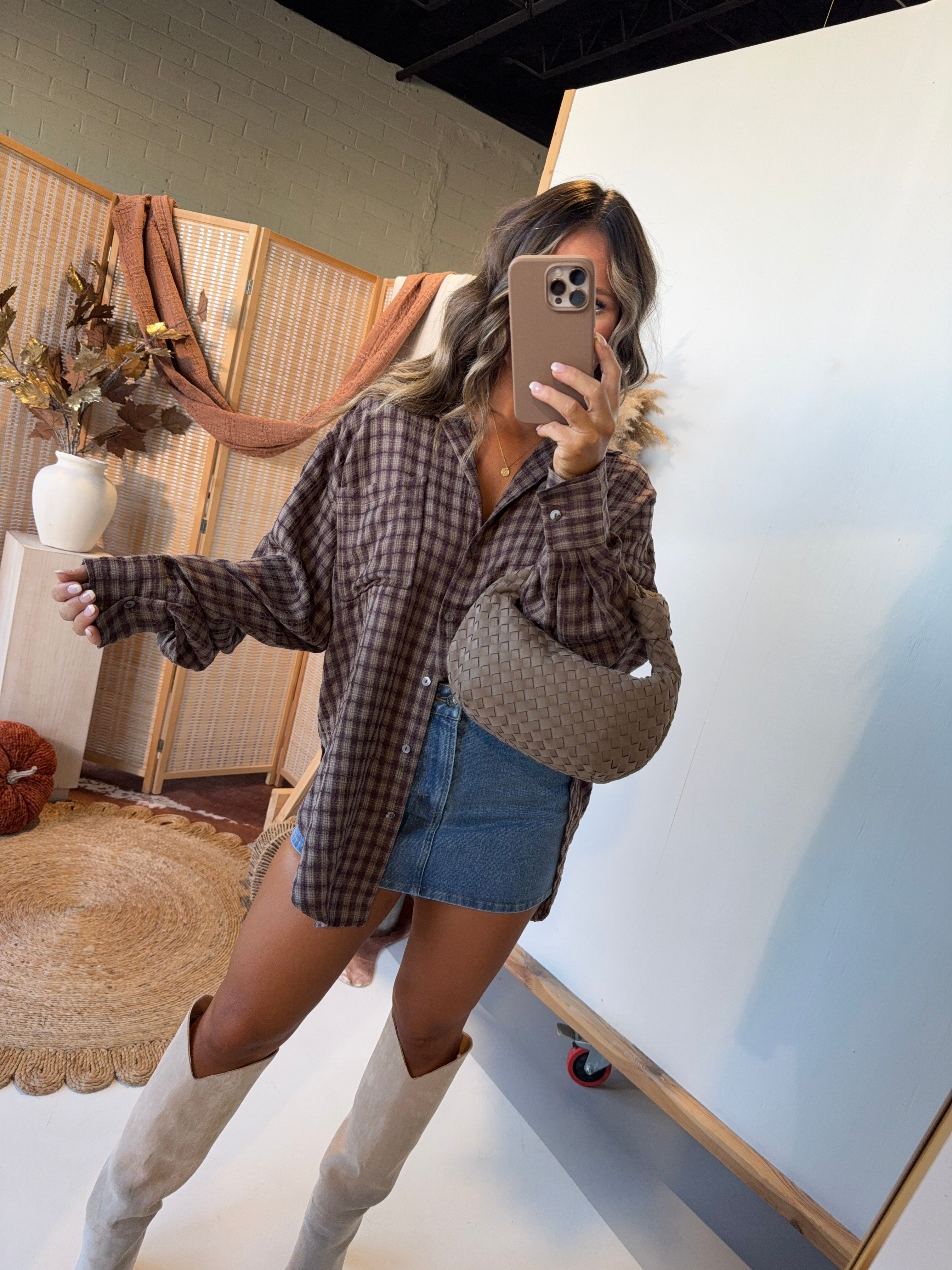 Hersey Kisses Plaid Button Down Brown