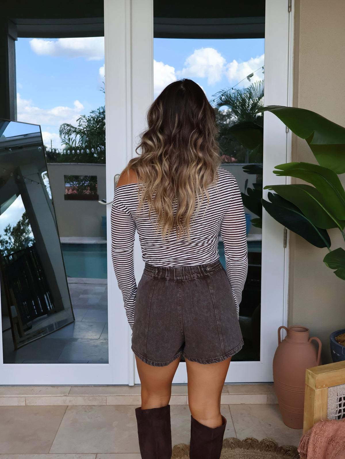 Chestnut Lane Denim Mini Skort Espresso