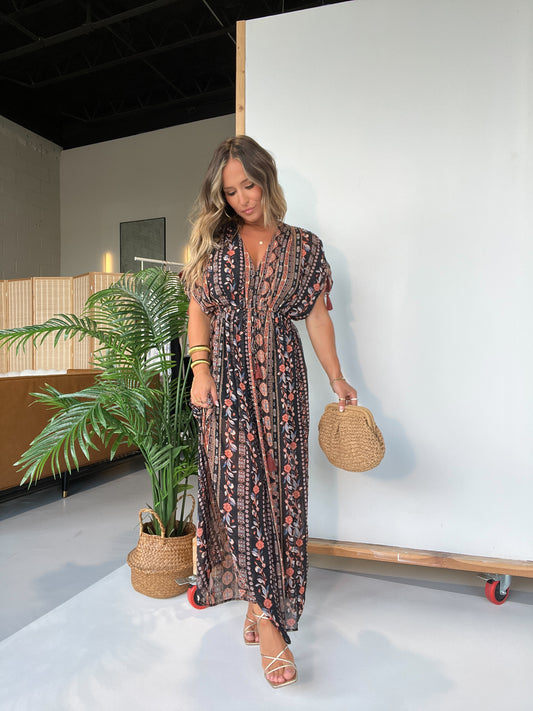 Tropical Escape Maxi Dress Black Multi