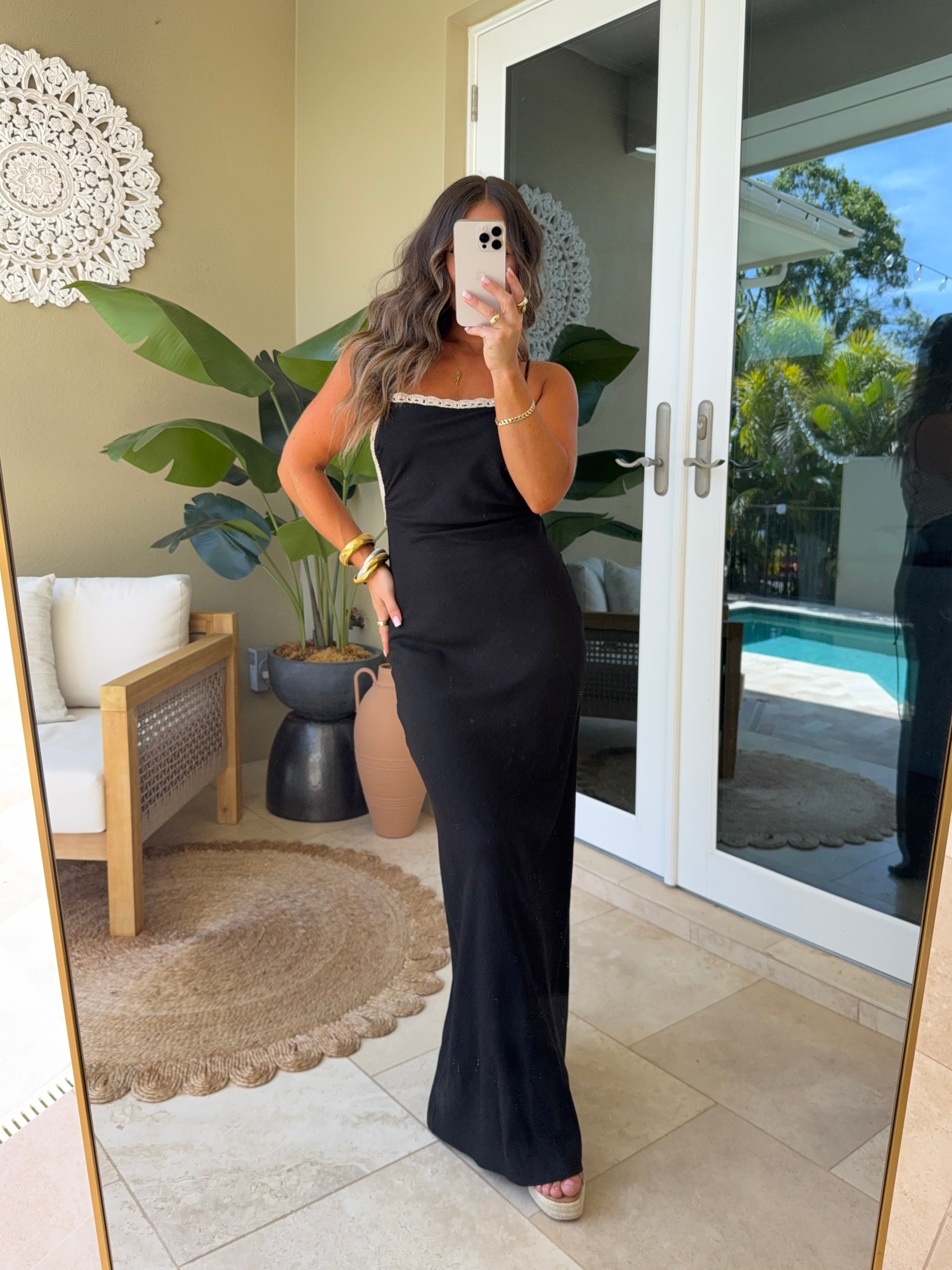 Eclipse Crochet Maxi Dress Black/Tan
