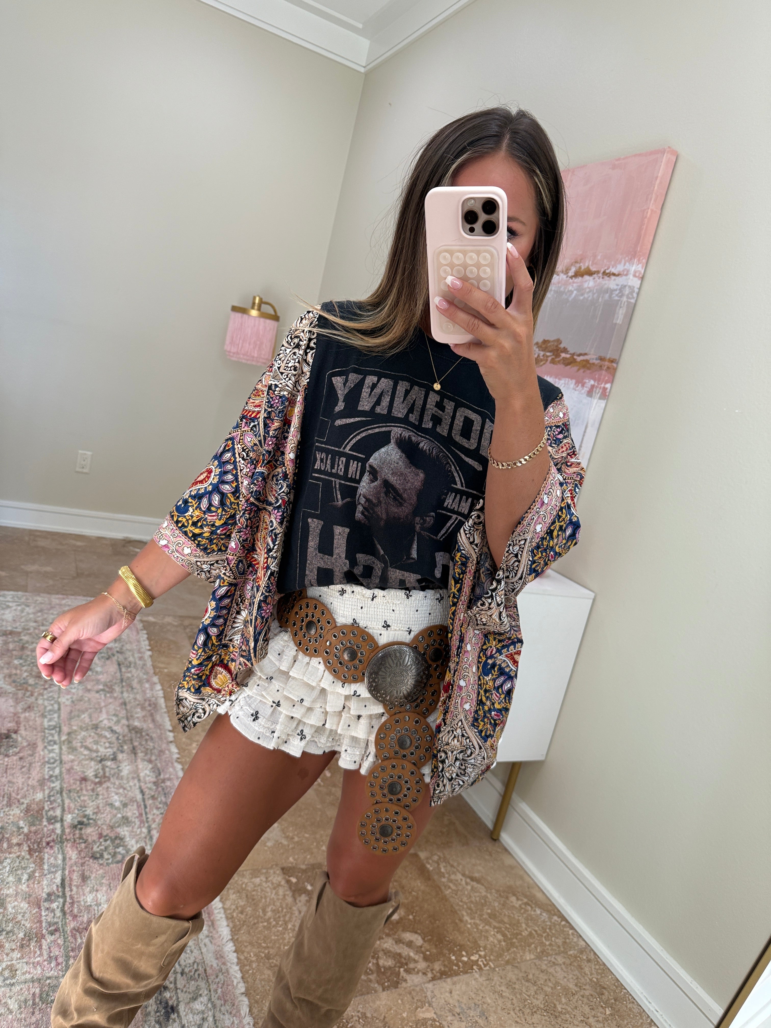 Johnny Cash Mix & Match Tee Black Floral