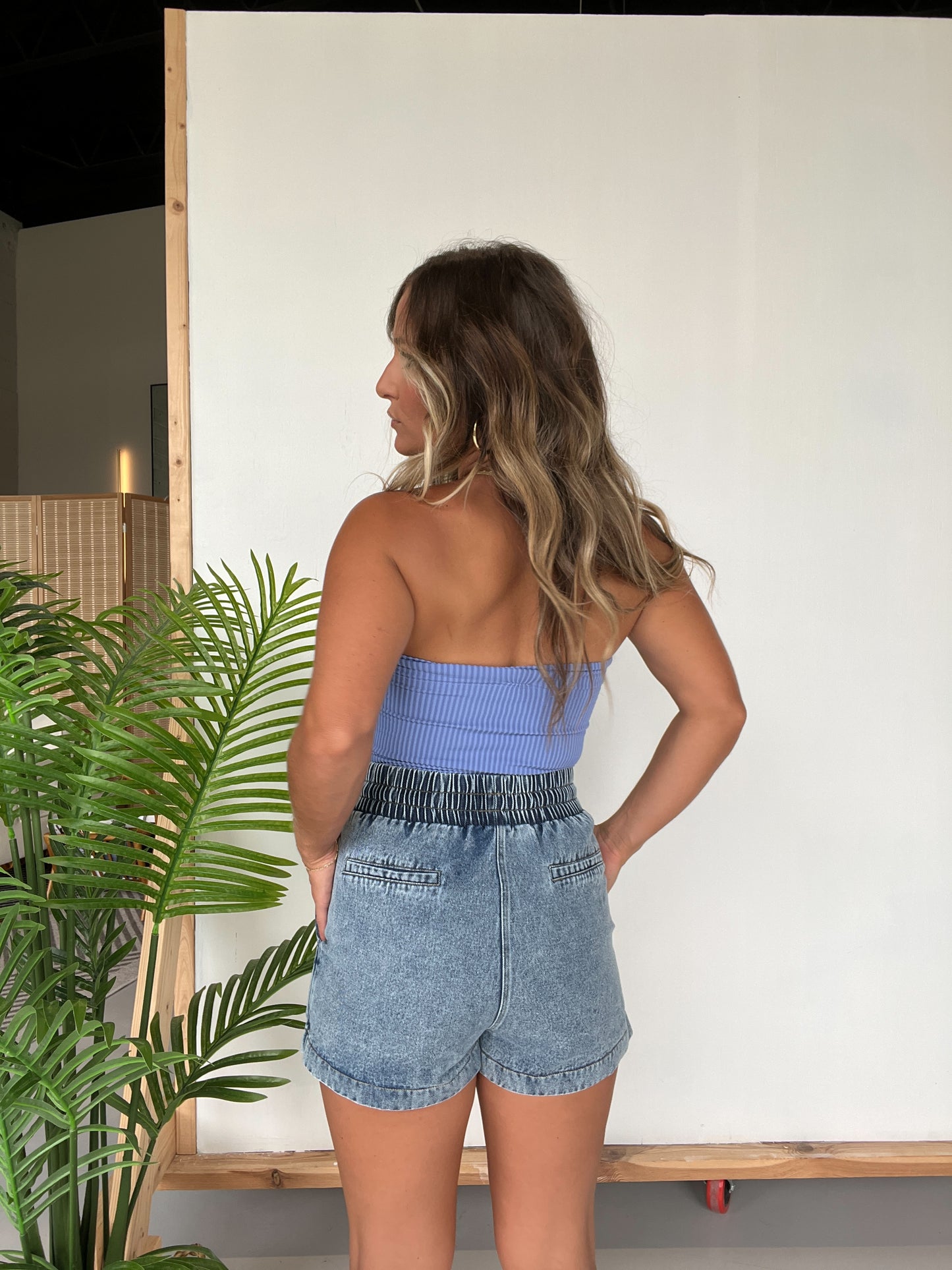 Lily Ribbed Tube Top Coastal Blue