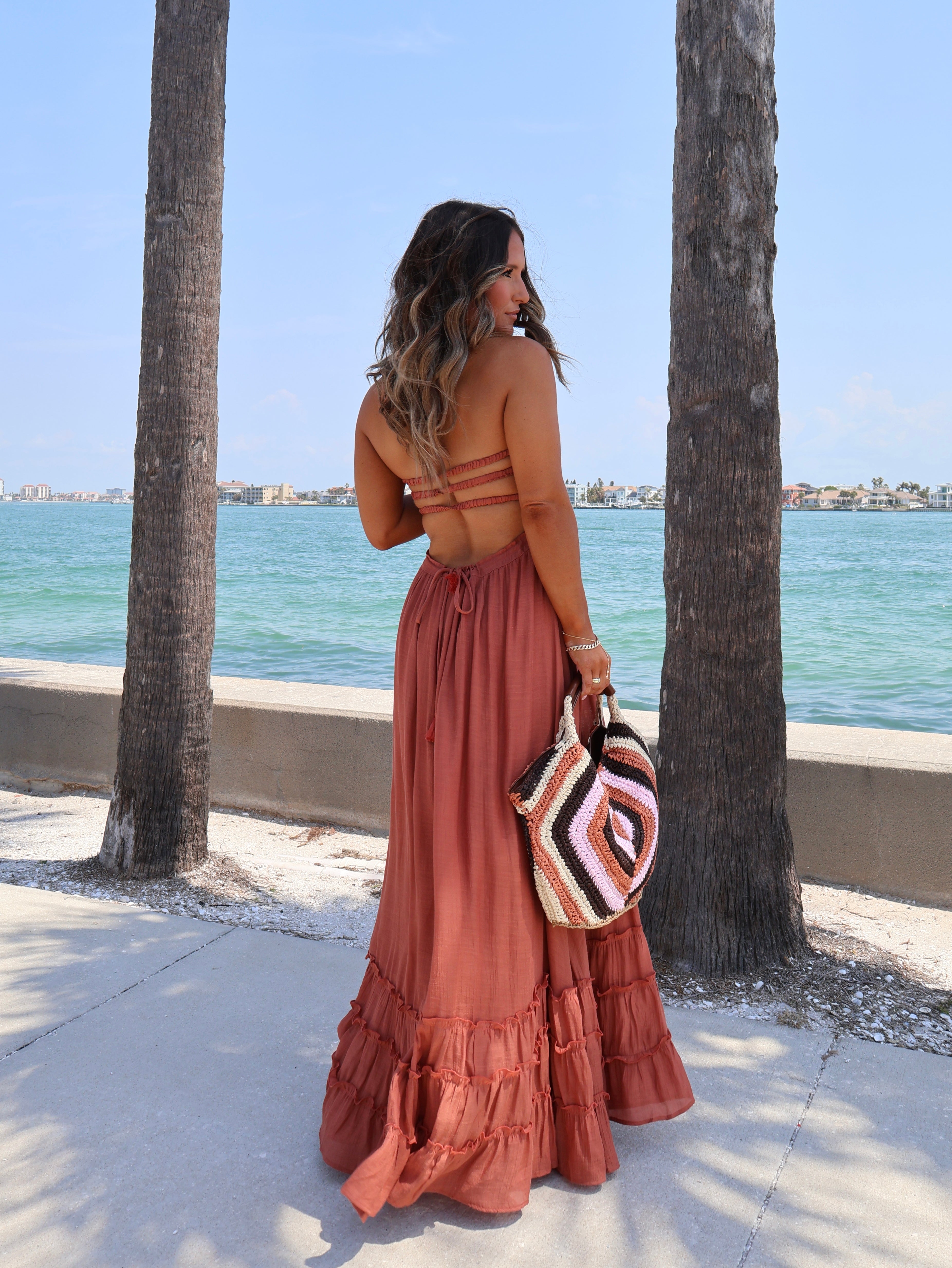 Sunset Lover Halter Maxi Dress Rust
