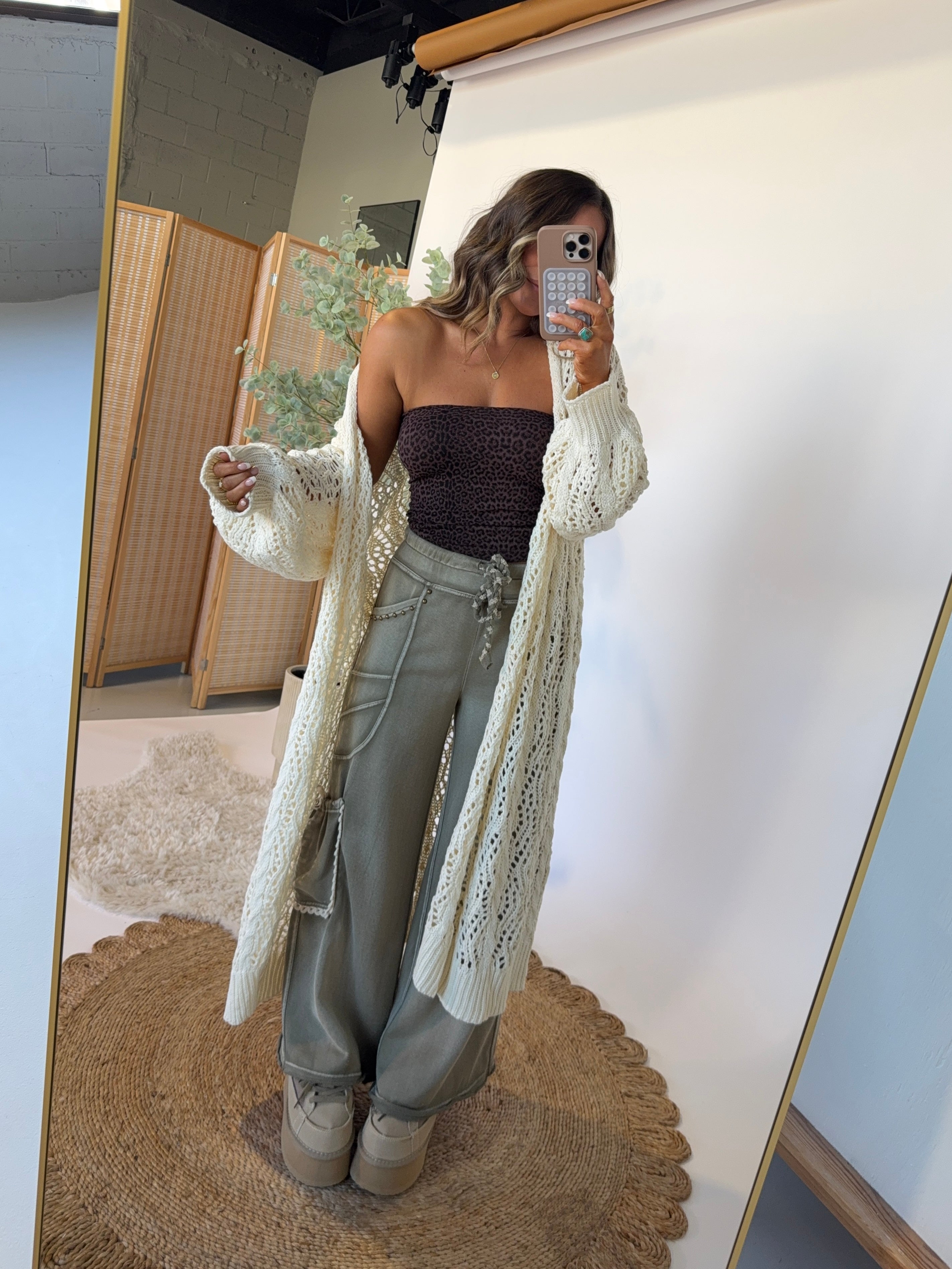 Grown Wild Lace Trim Pants Sage