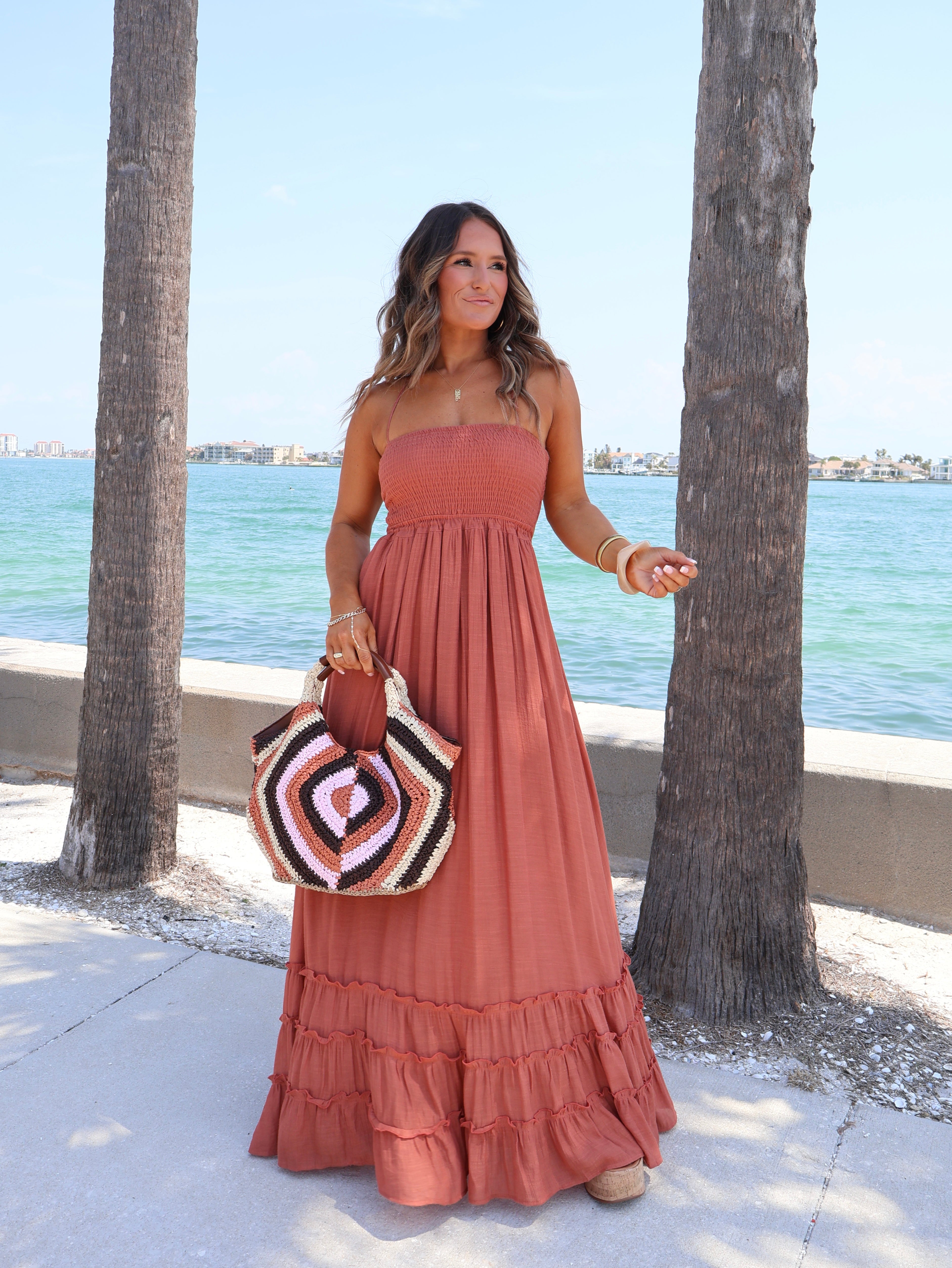 Sunset Lover Halter Maxi Dress Rust