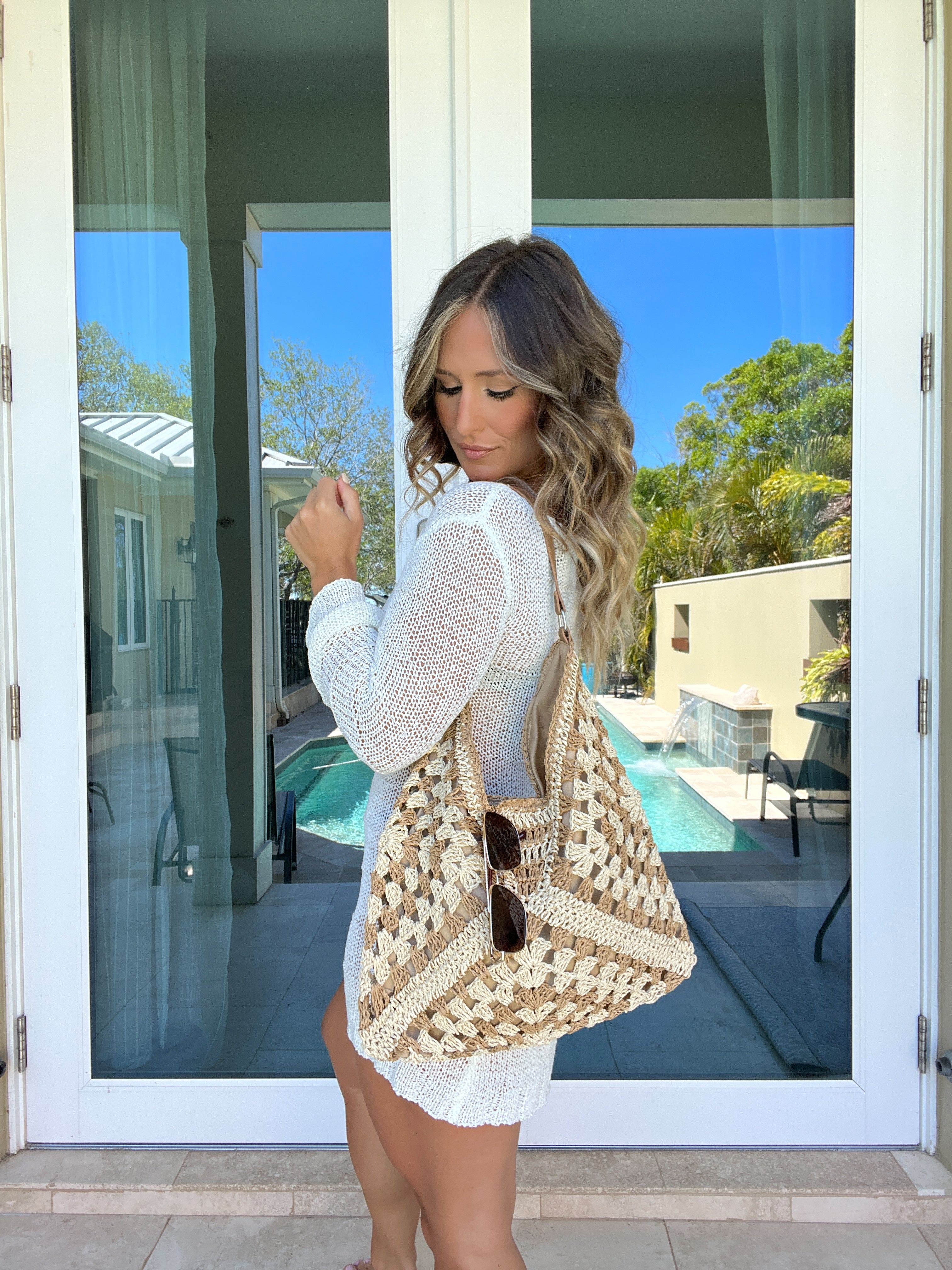 Bali Woven Patterned Tote Natural