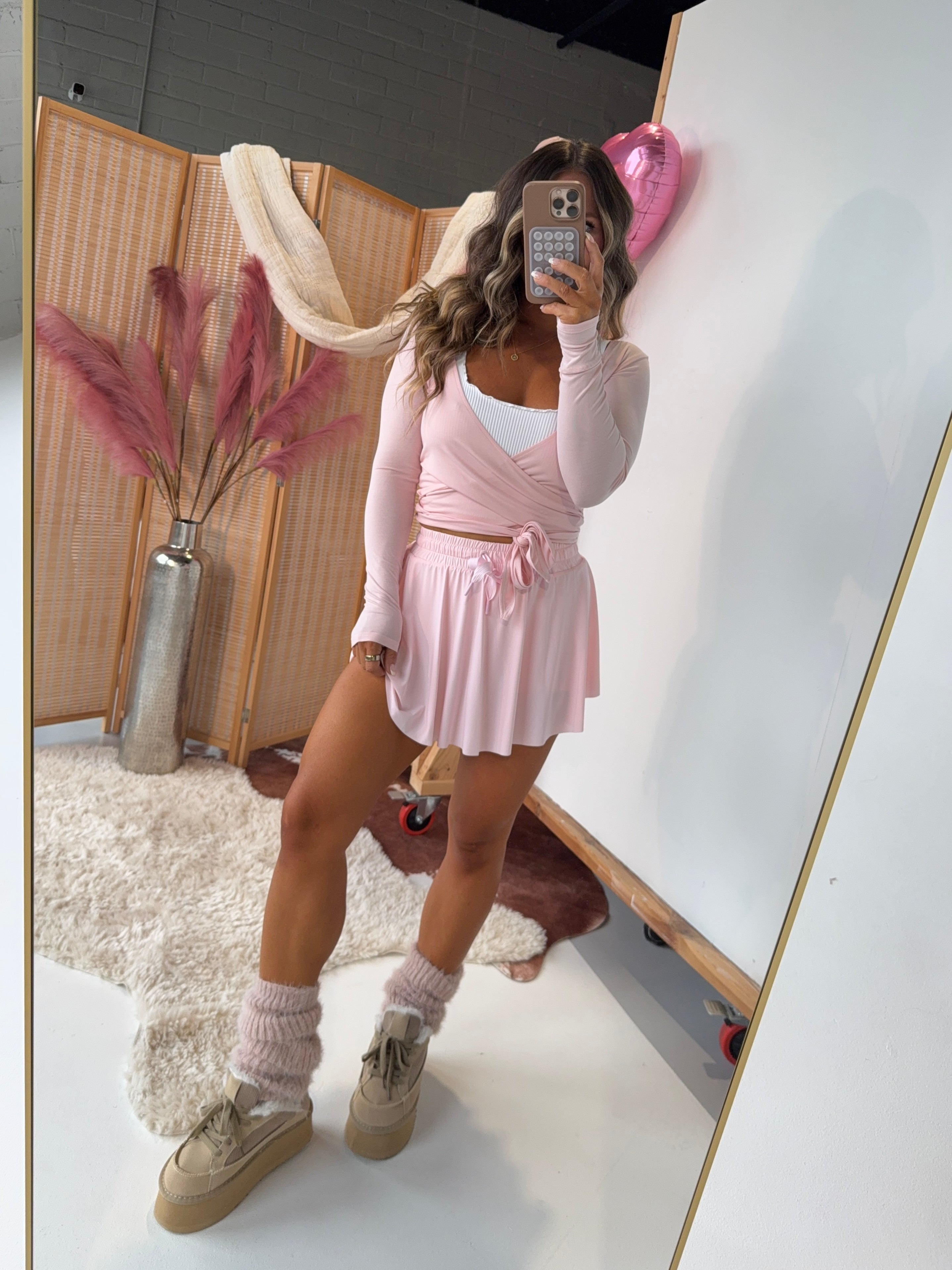 Sculpt Me Wrap Long Sleeve Top Pink