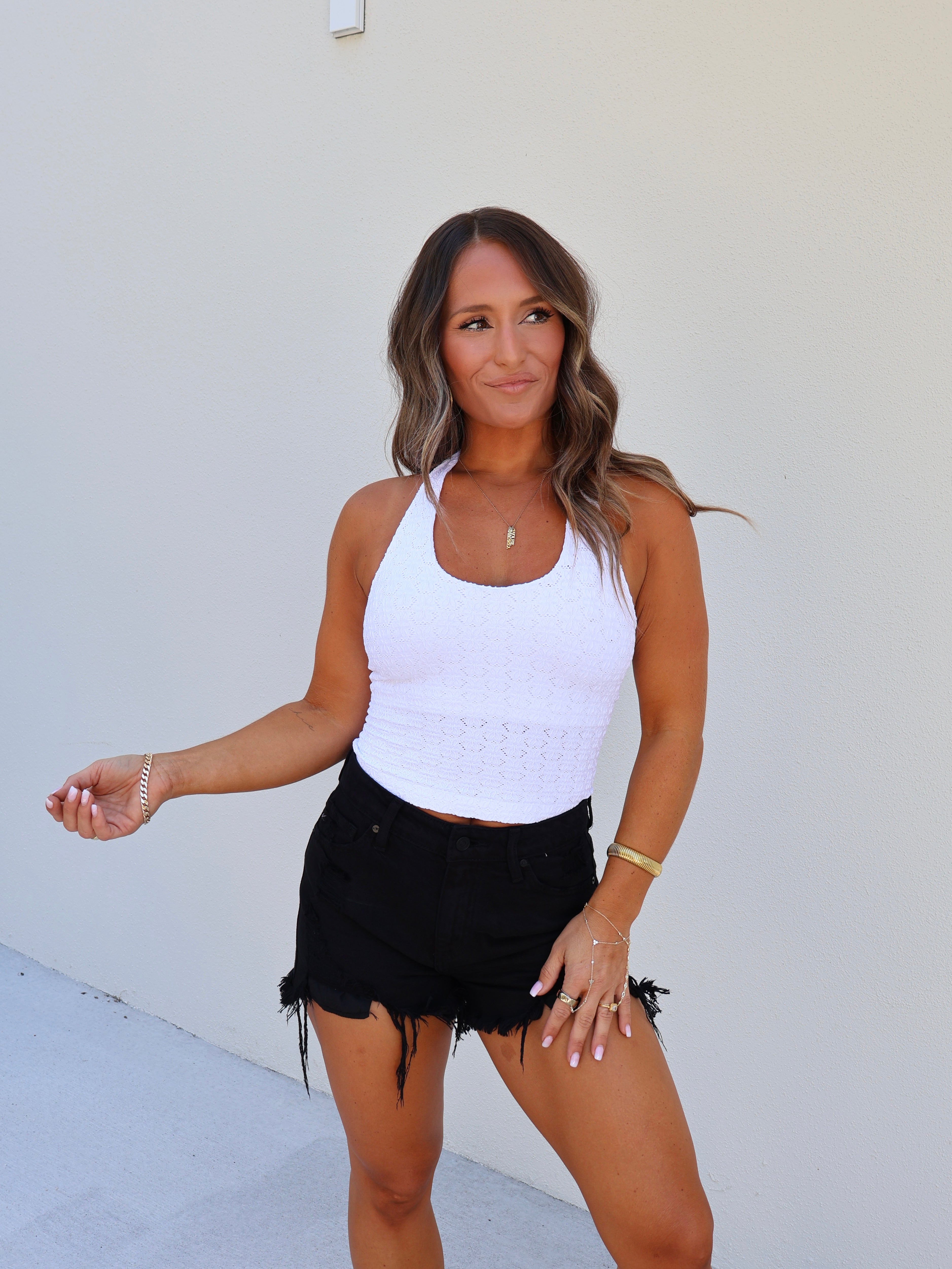 Wildflower Embossed Basic Halter Top White