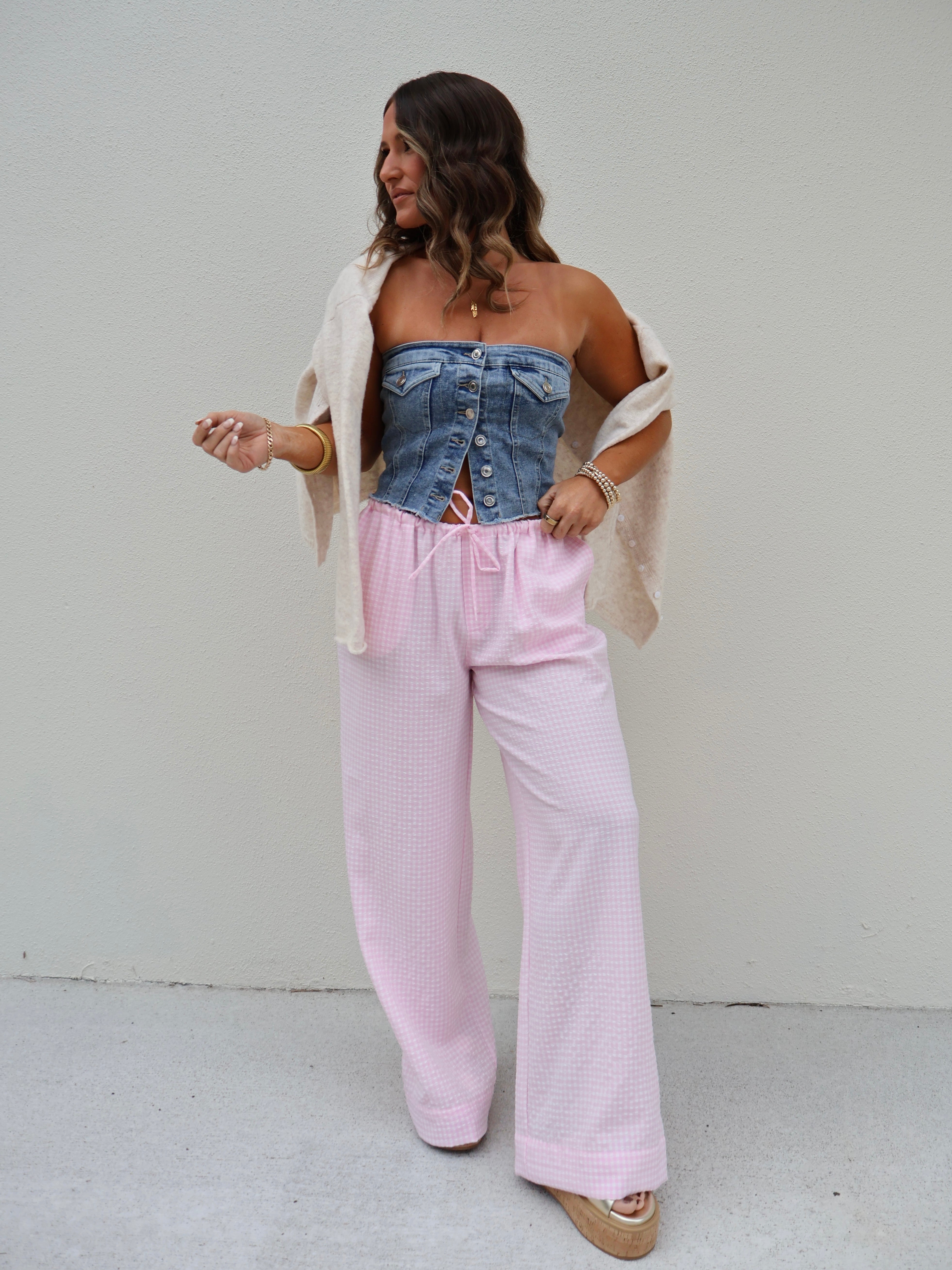 Spring Whispers Gingham Pants Pink