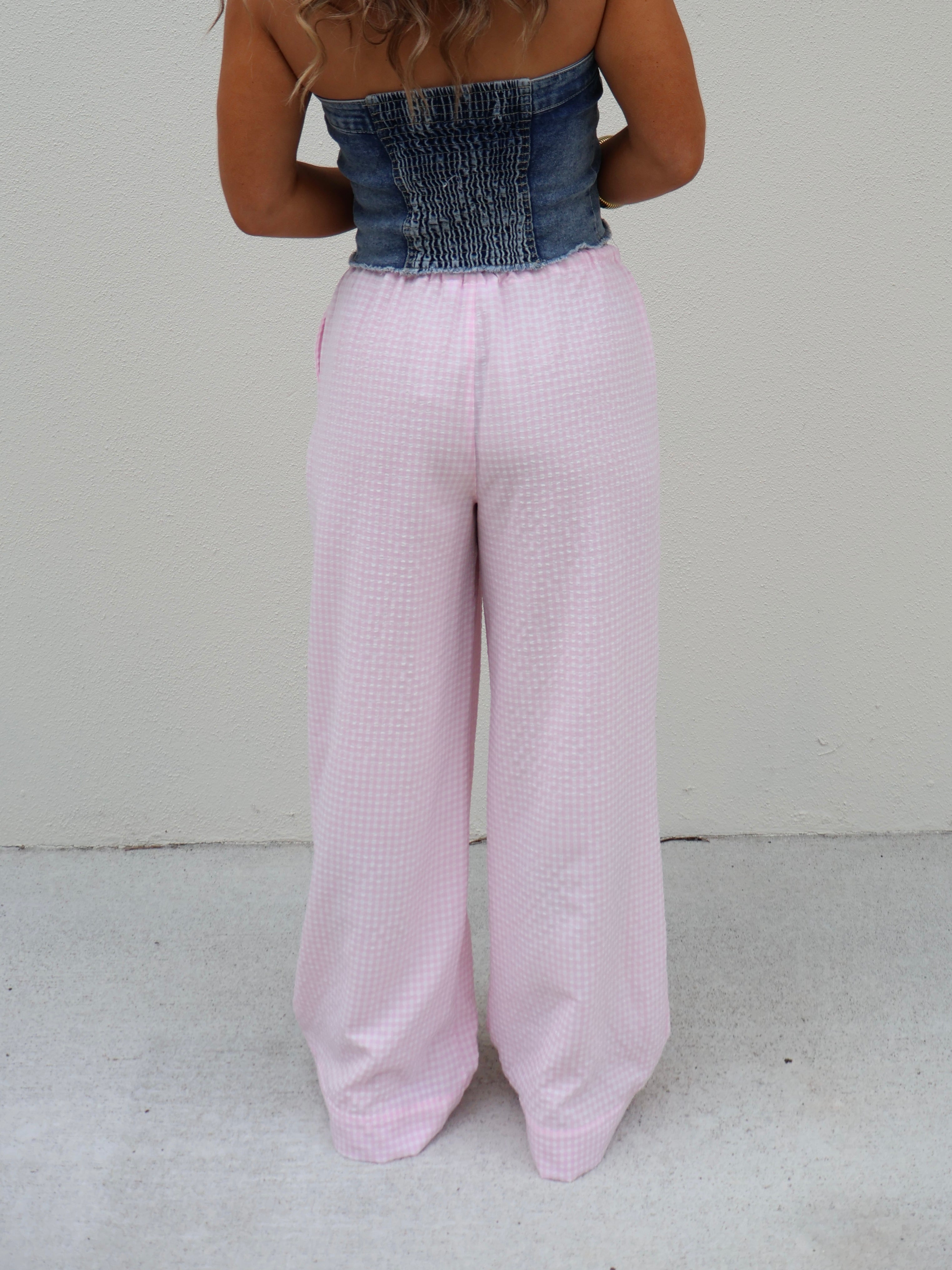 Spring Whispers Gingham Pants Pink