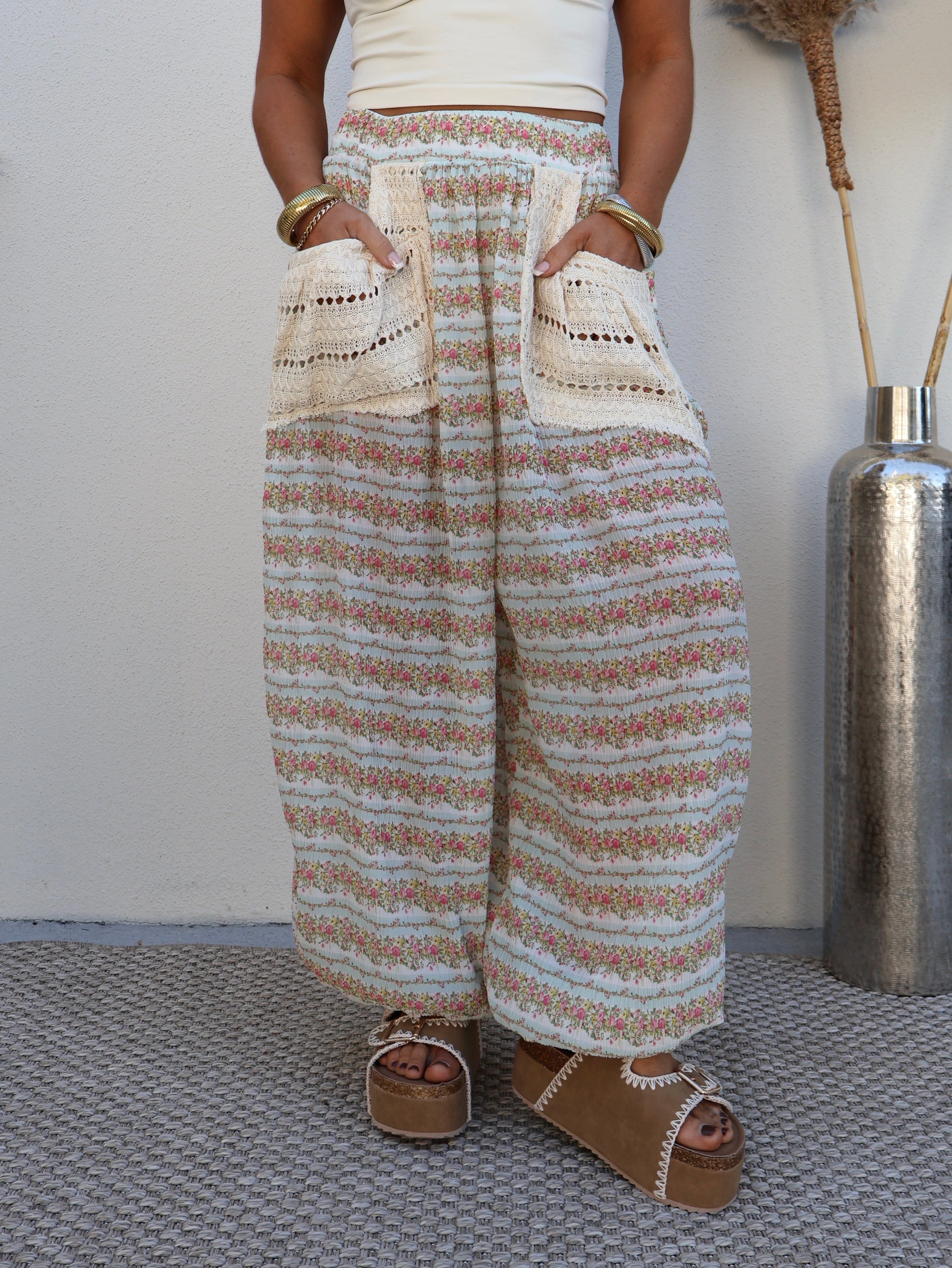 Spring Fling Boho Pants Mint Multi