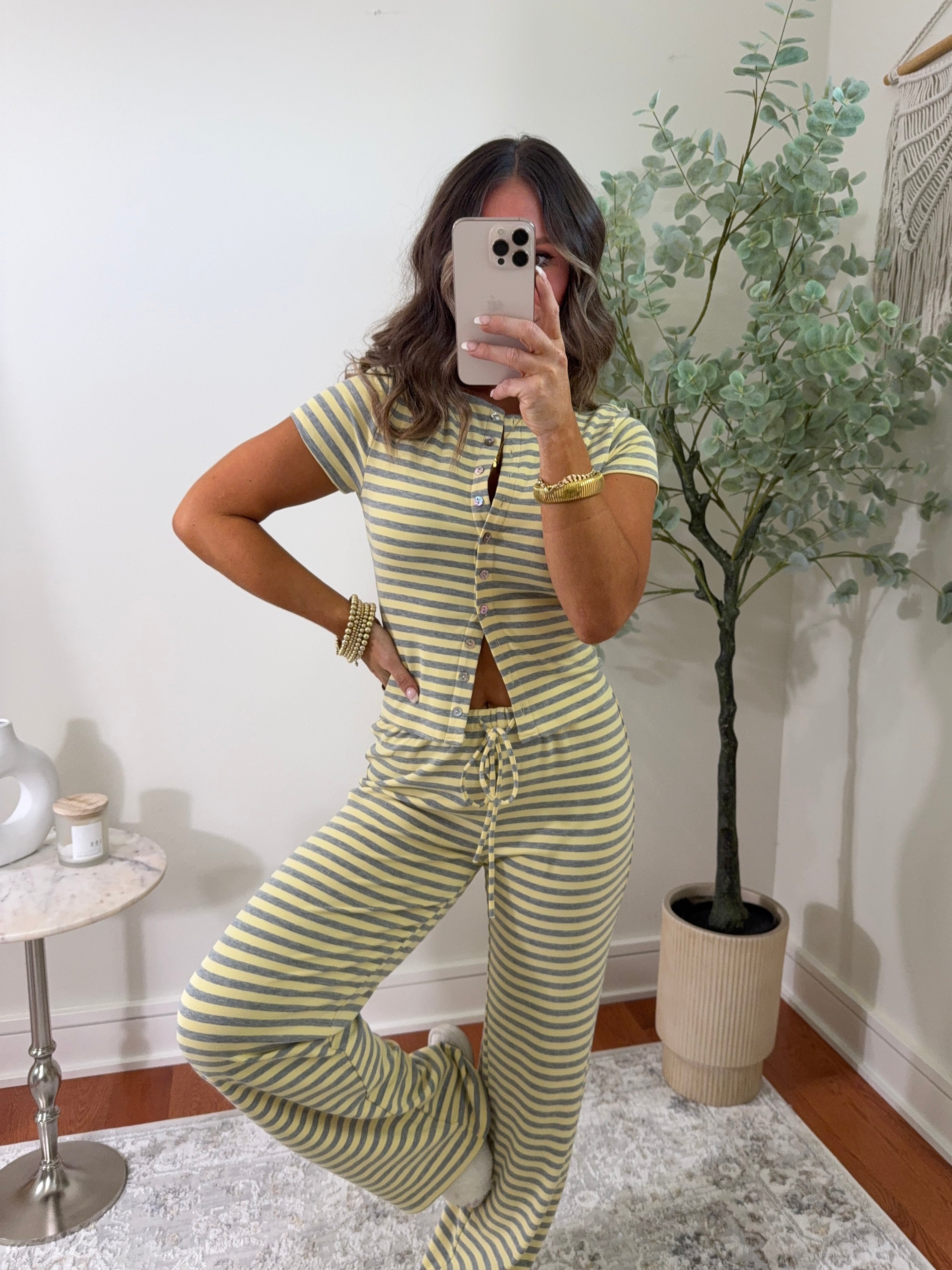 Banana Shake Striped Set Yellow/Grey