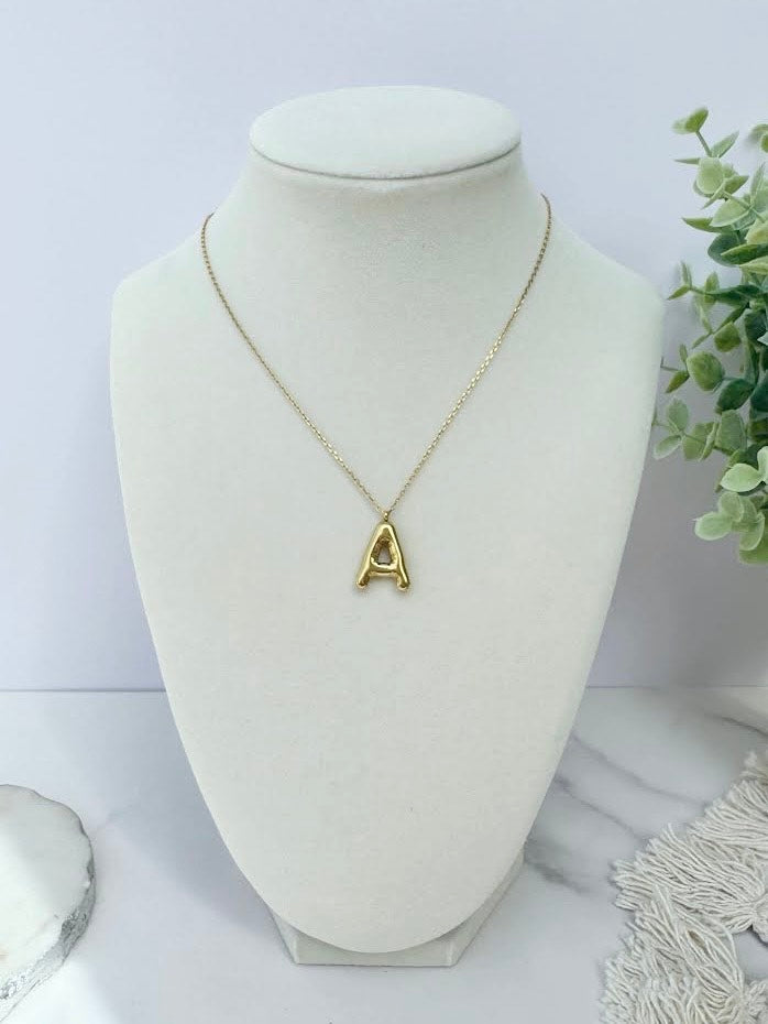 Letter "A" Bubble Initial Necklace Gold