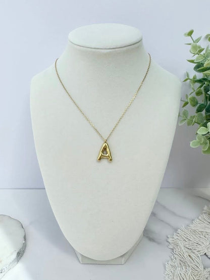 Letter "A" Bubble Initial Necklace Gold