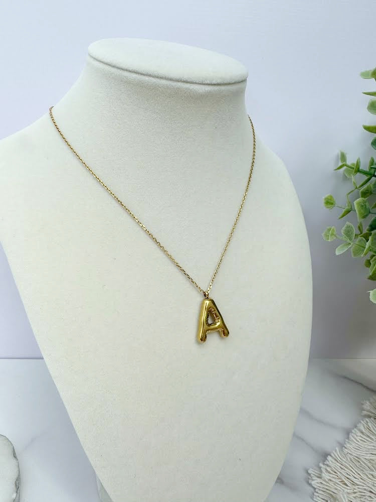 Letter "A" Bubble Initial Necklace Gold