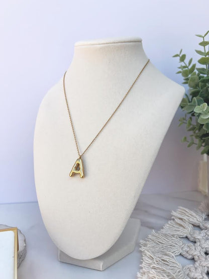 Letter "A" Bubble Initial Necklace Gold