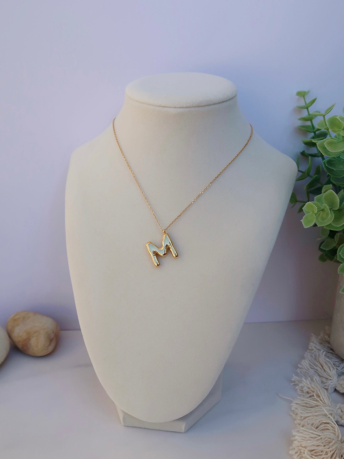 Letter "M" Bubble Initial Necklace Gold