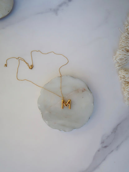 Letter "M" Bubble Initial Necklace Gold