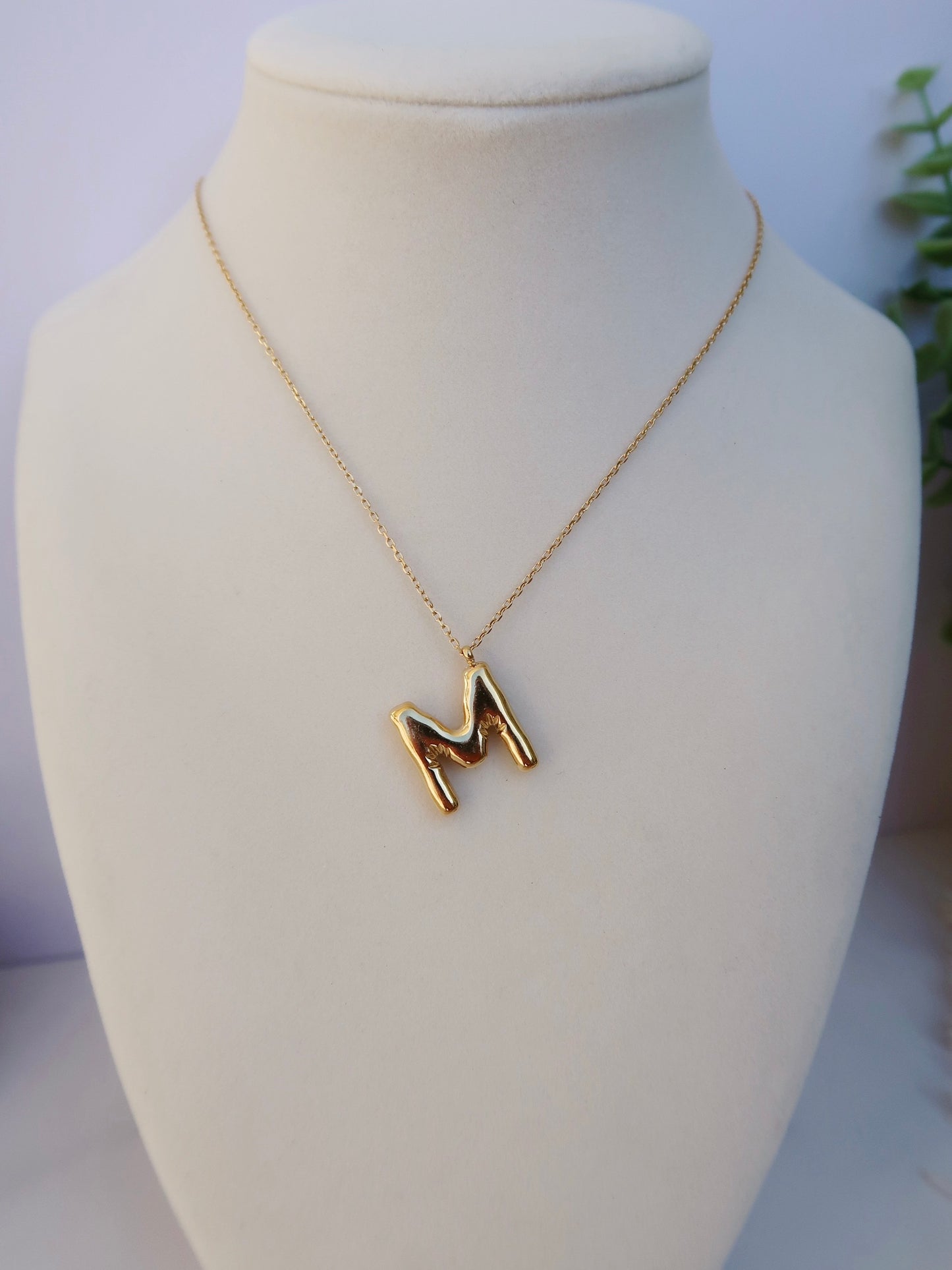 Letter "M" Bubble Initial Necklace Gold