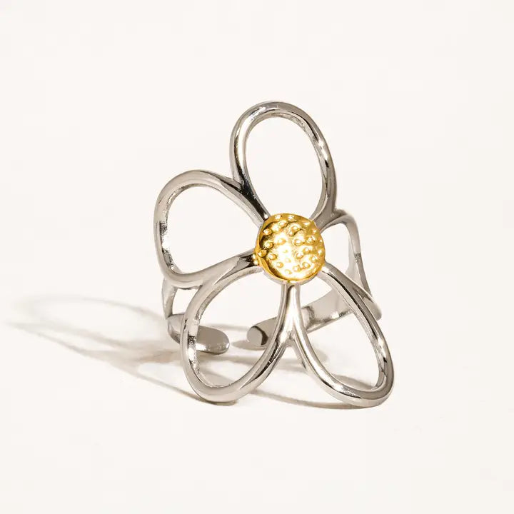 Isolde 18K Gold Two Tone Flower Ring