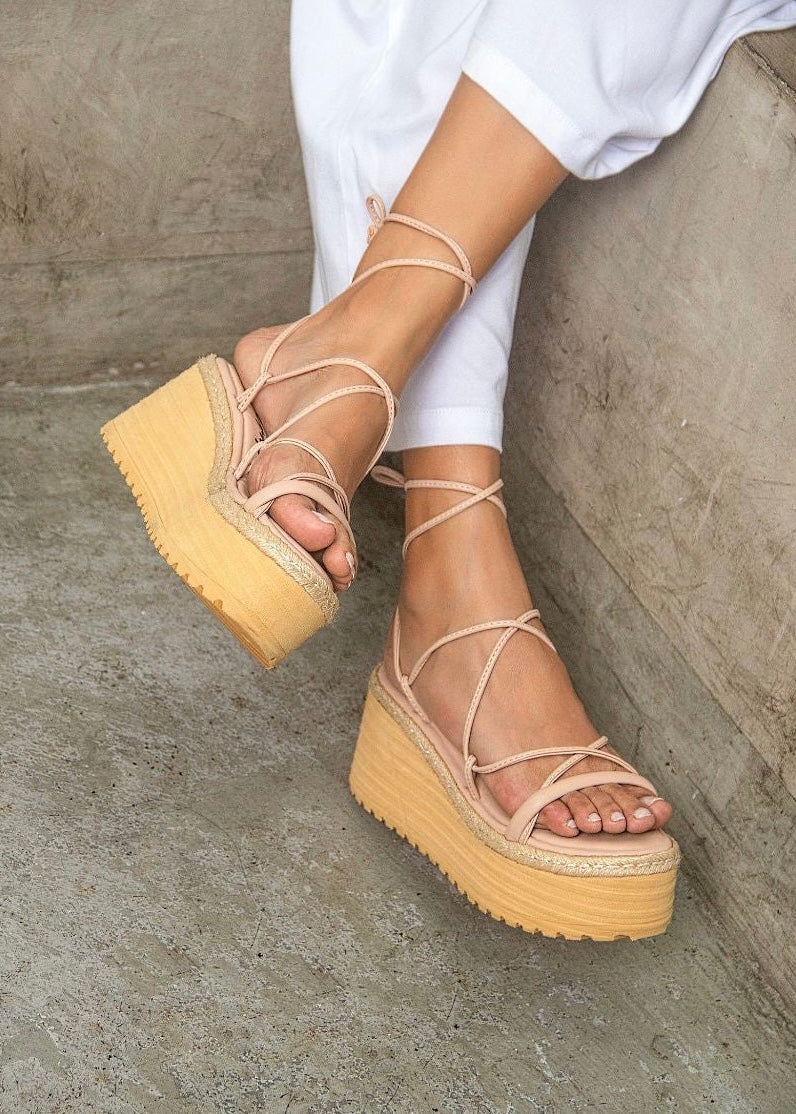 MISTY PLATFORM STRAPPY WEDGES NUDE
