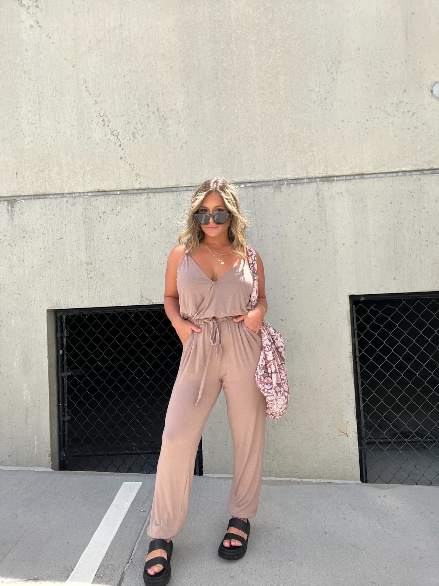 Jersey Ease Jumpsuit Taupe